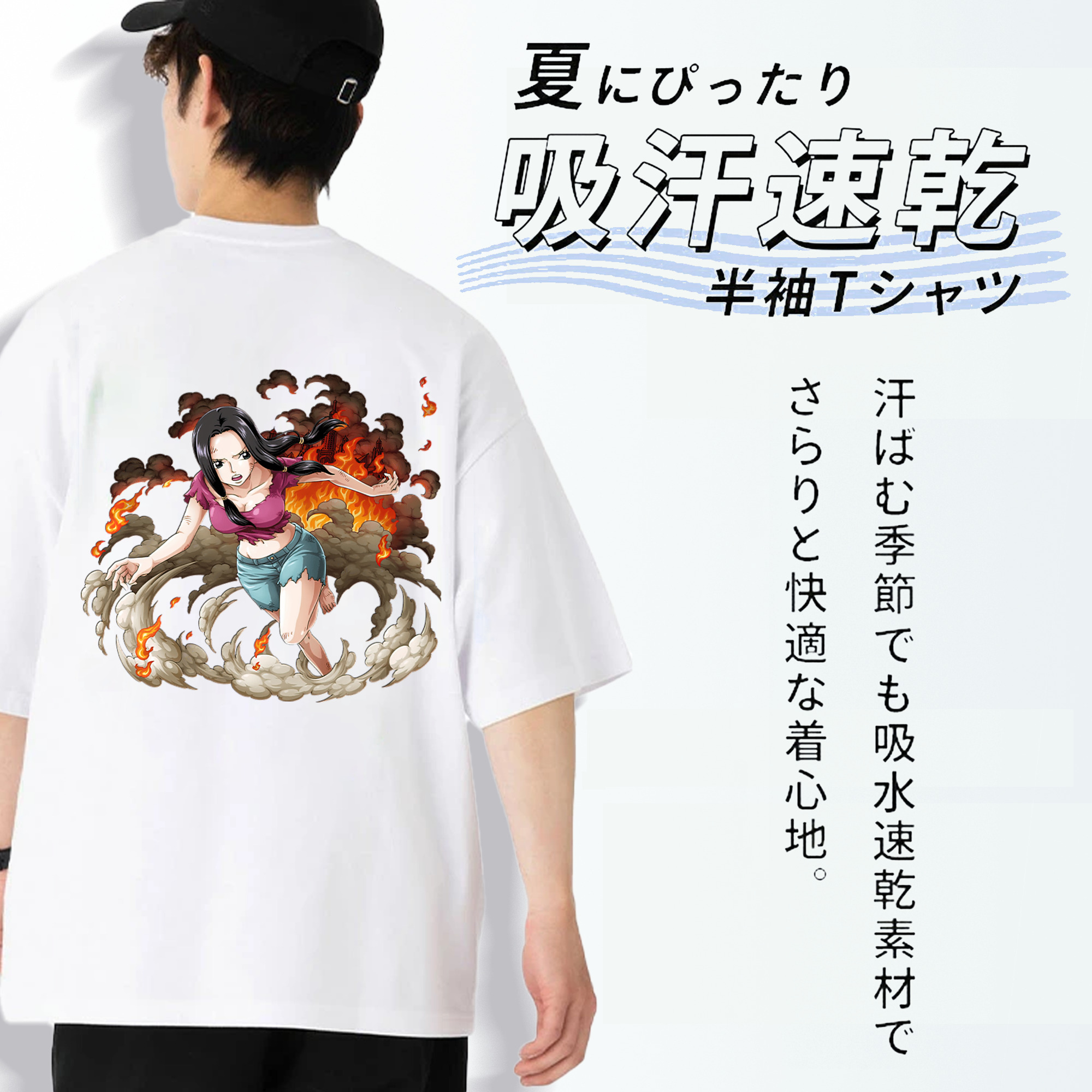ワンピース ニコ・ロビン ONE PIECE Nico Robin 綿100％ メンズ半袖Tシャツ（バックプリント） 通気性