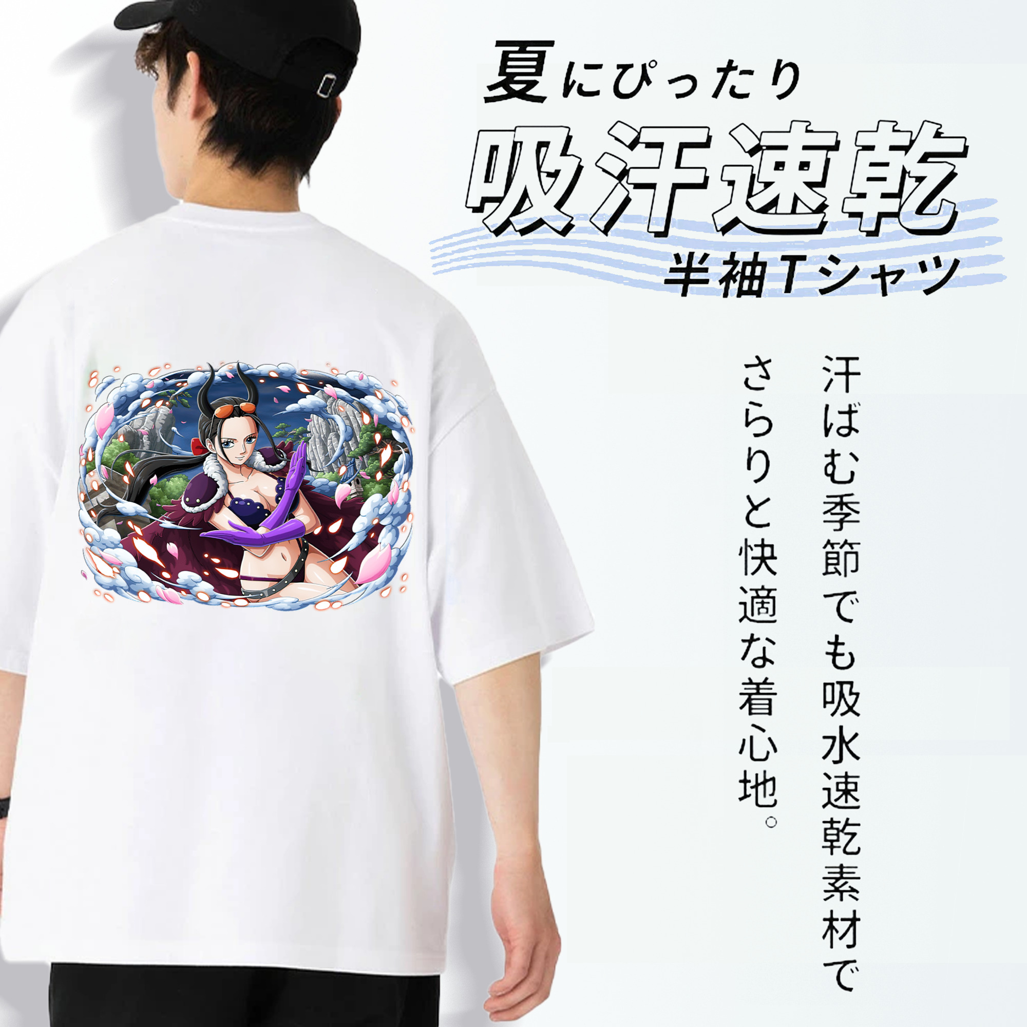 ワンピース ニコ・ロビン ONE PIECE Nico Robin 綿100％ メンズ半袖Tシャツ（バックプリント） 通気性