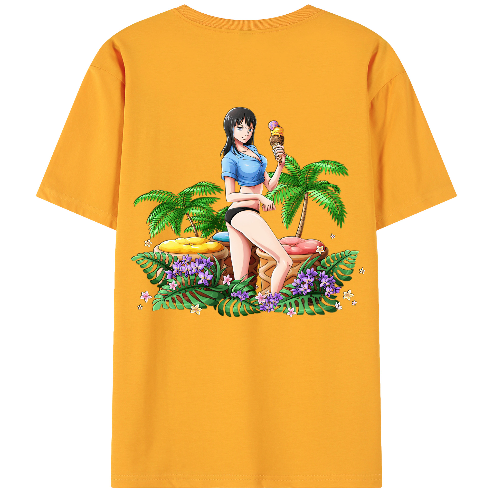 ワンピース ニコ・ロビン ONE PIECE Nico Robin 綿100％ メンズ半袖Tシャツ（バックプリント） 通気性