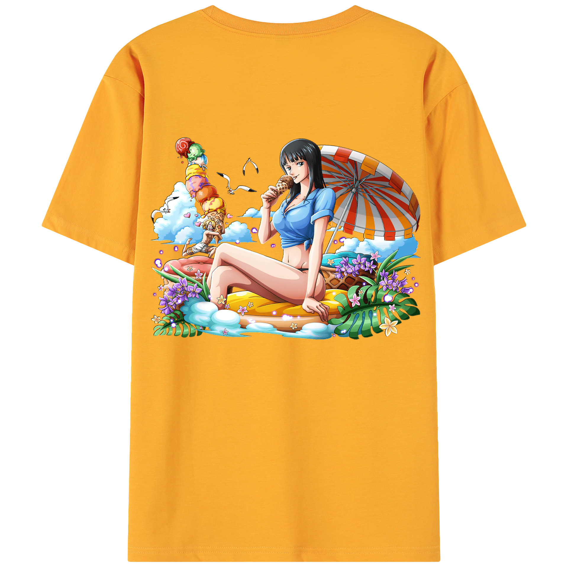 ワンピース ニコ・ロビン ONE PIECE Nico Robin 綿100％ メンズ半袖Tシャツ（バックプリント） 通気性