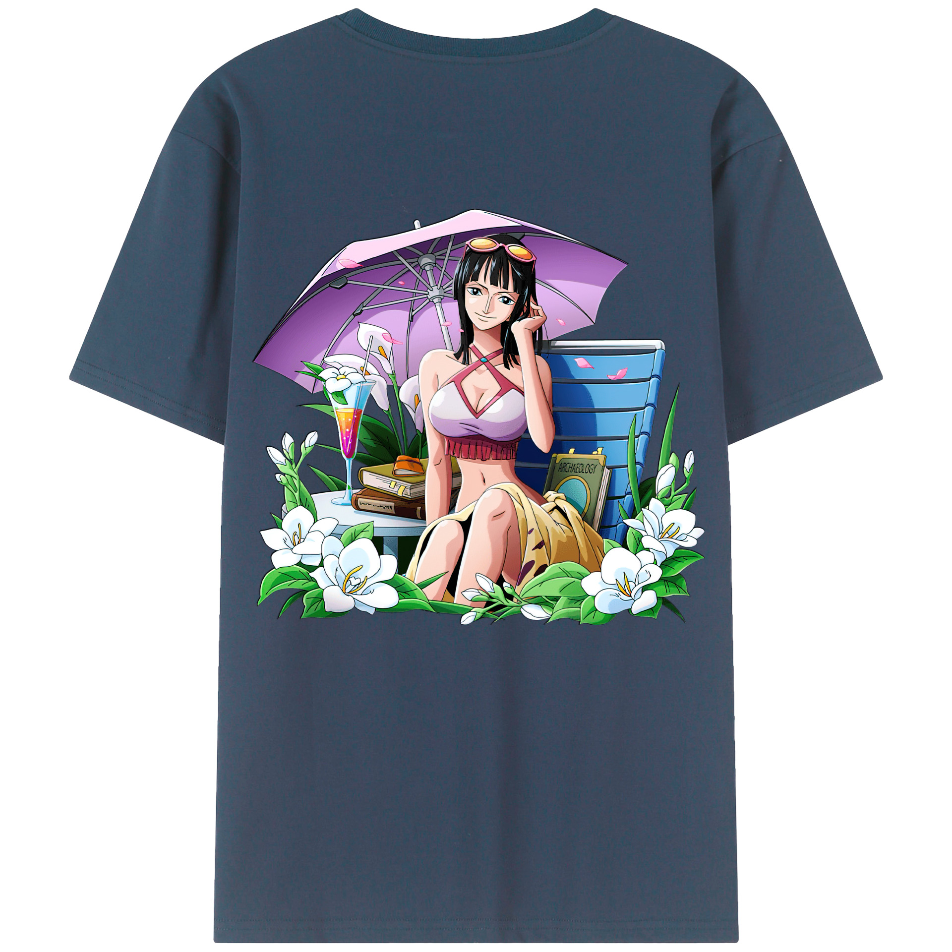 ワンピース ニコ・ロビン ONE PIECE Nico Robin 綿100％ メンズ半袖Tシャツ（バックプリント） 通気性