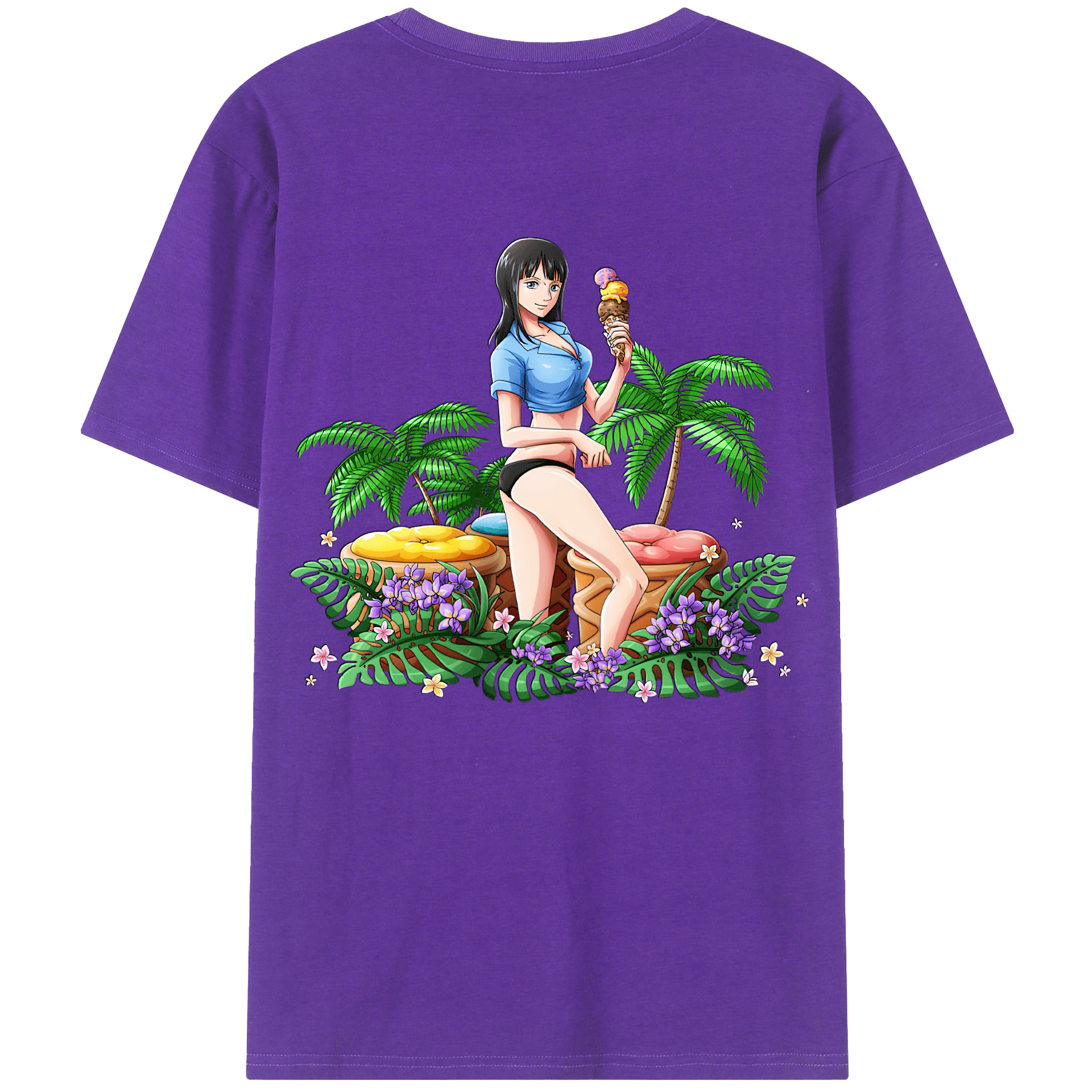 ワンピース ニコ・ロビン ONE PIECE Nico Robin 綿100％ メンズ半袖Tシャツ（バックプリント） 通気性
