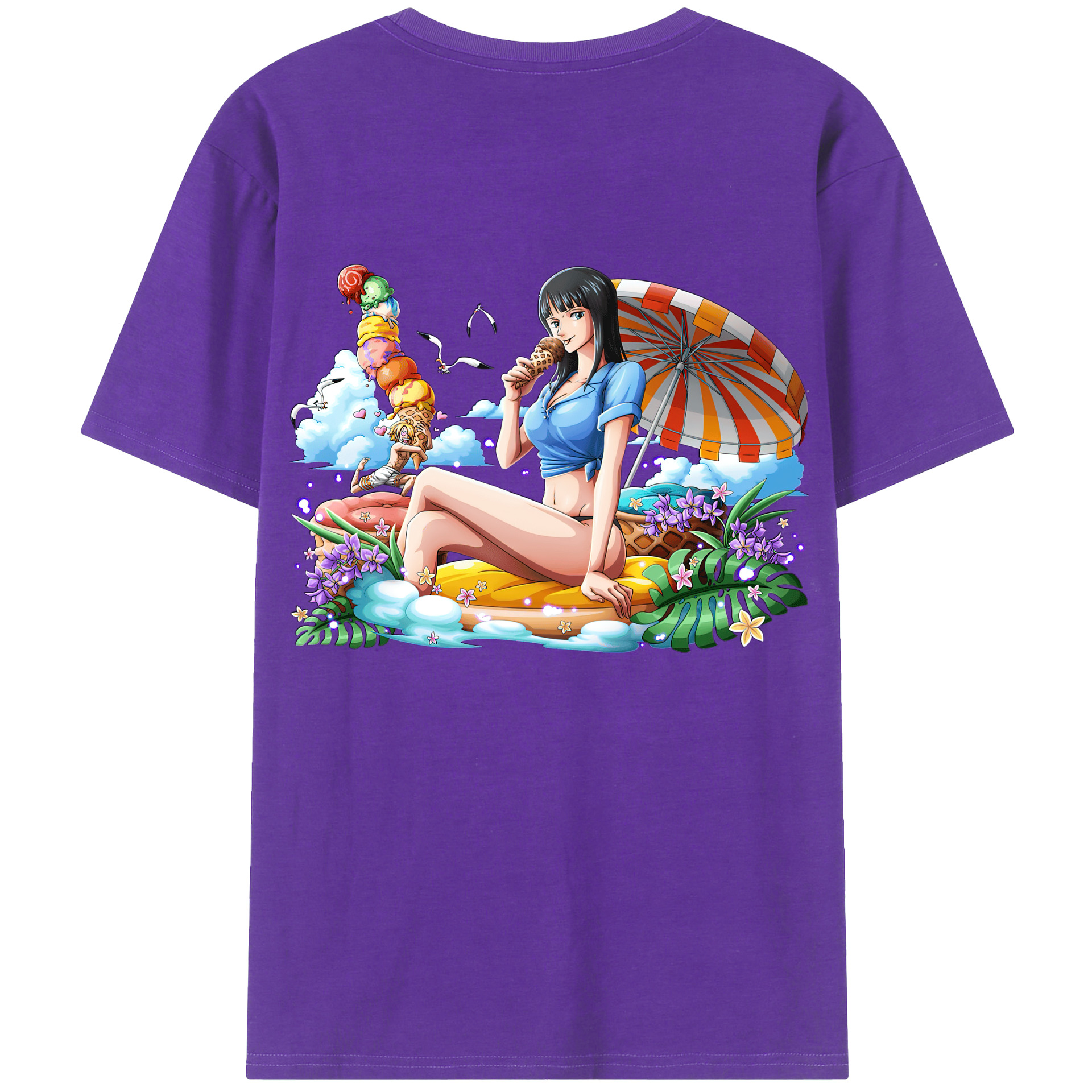 ワンピース ニコ・ロビン ONE PIECE Nico Robin 綿100％ メンズ半袖Tシャツ（バックプリント） 通気性