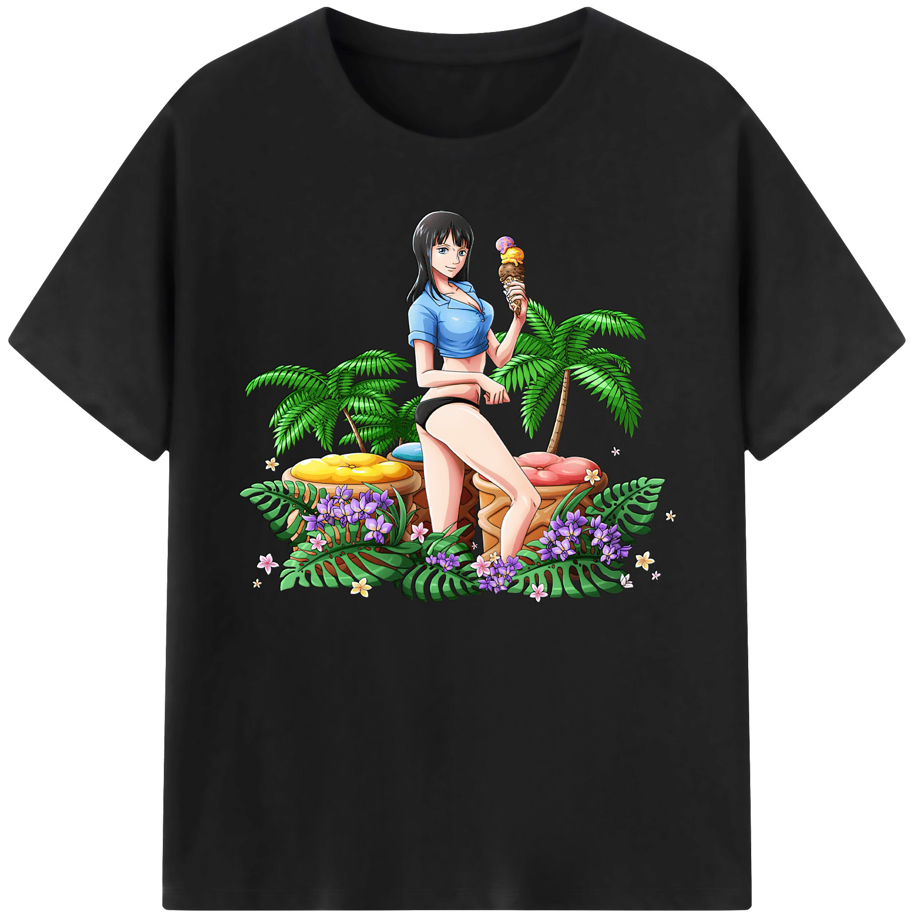 ワンピース ニコ・ロビン ONE PIECE Nico Robin 綿100％ メンズ半袖Tシャツ｜肌触りやわらか＆通気性