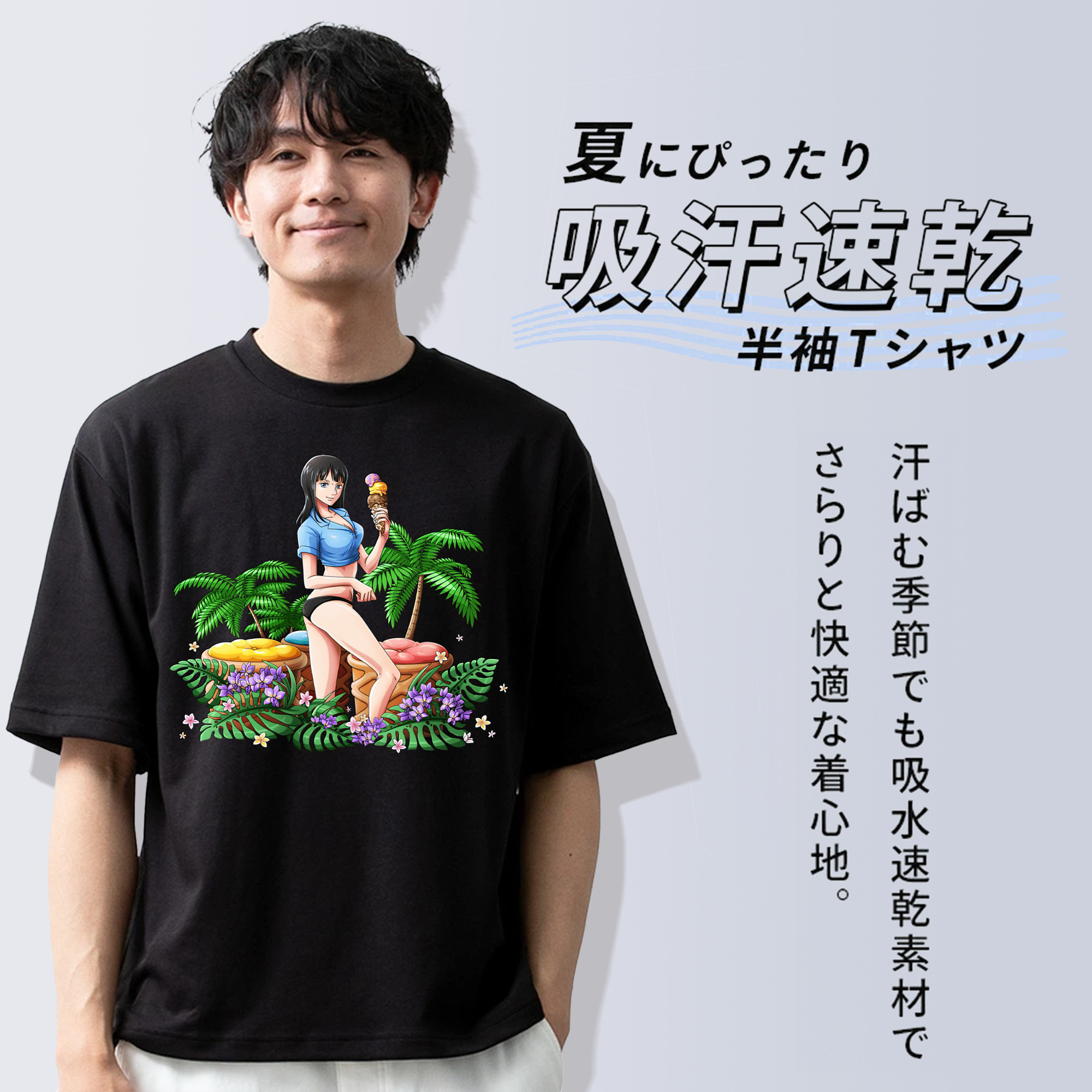 ワンピース ニコ・ロビン ONE PIECE Nico Robin 綿100％ メンズ半袖Tシャツ｜肌触りやわらか＆通気性