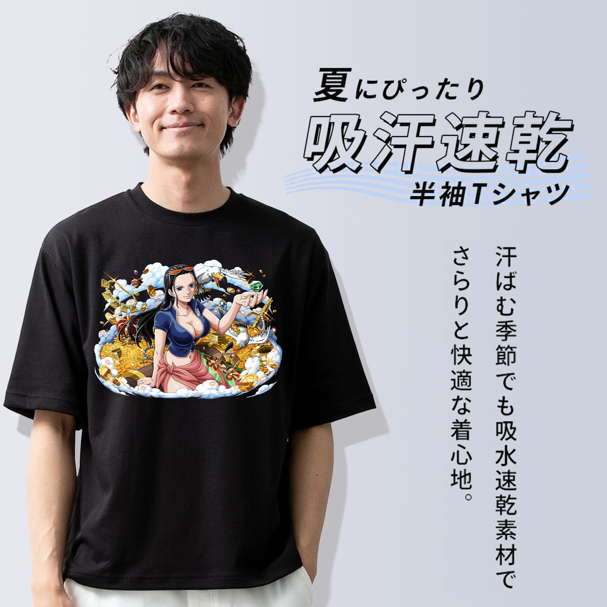 ワンピース ニコ・ロビン ONE PIECE Nico Robin 綿100％ メンズ半袖Tシャツ｜肌触りやわらか＆通気性