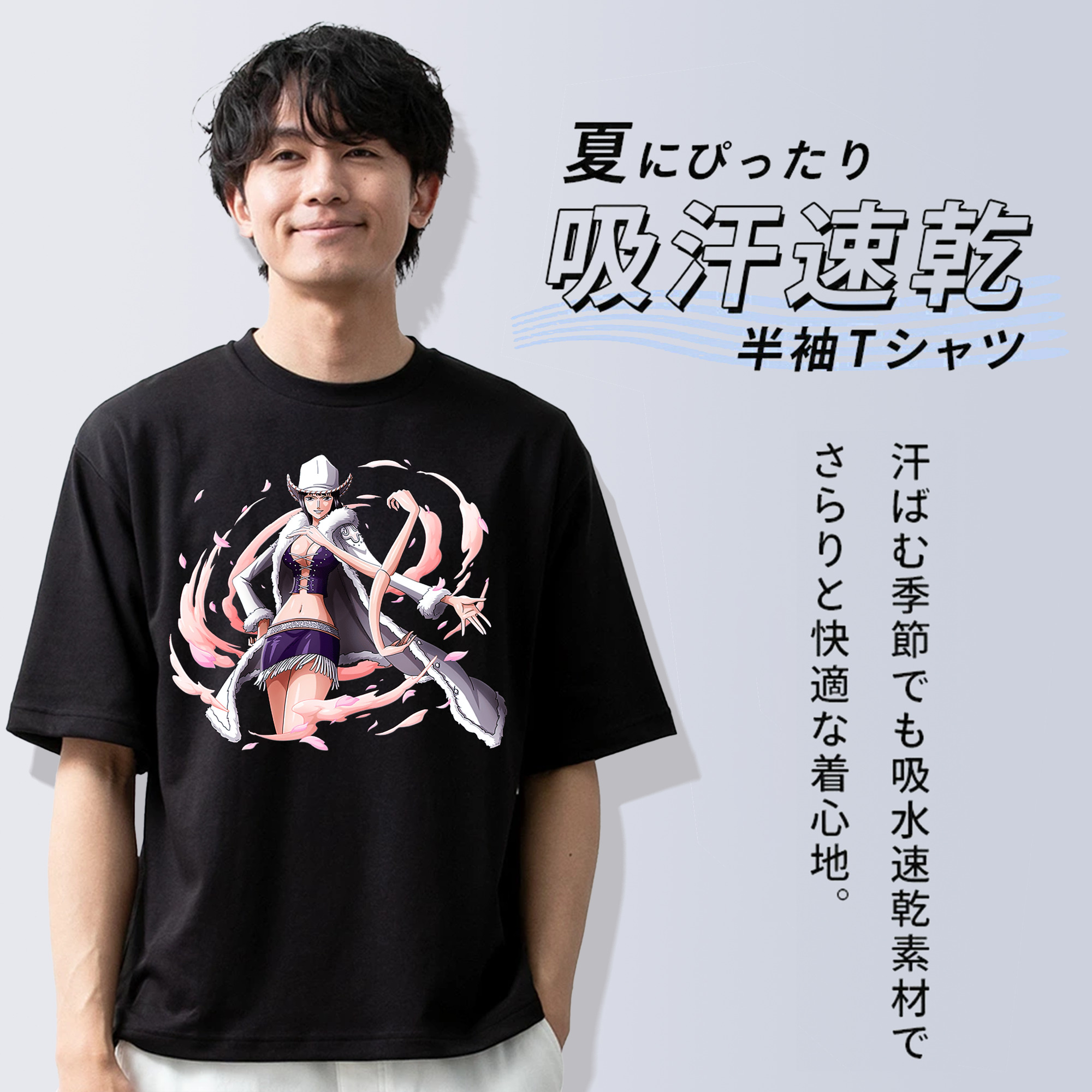 ワンピース ニコ・ロビン ONE PIECE Nico Robin 綿100％ メンズ半袖Tシャツ｜肌触りやわらか＆通気性