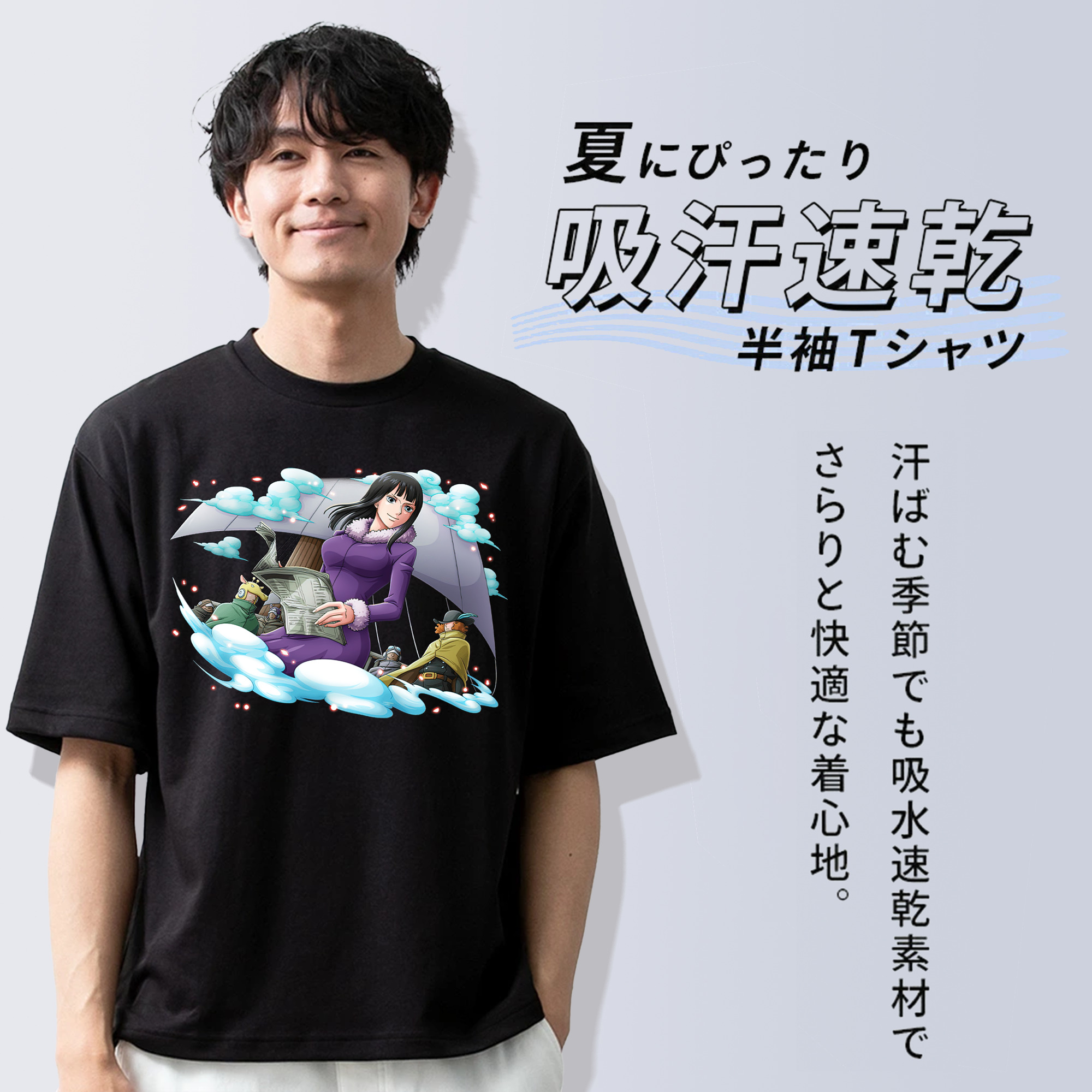 ワンピース ニコ・ロビン ONE PIECE Nico Robin 綿100％ メンズ半袖Tシャツ｜肌触りやわらか＆通気性