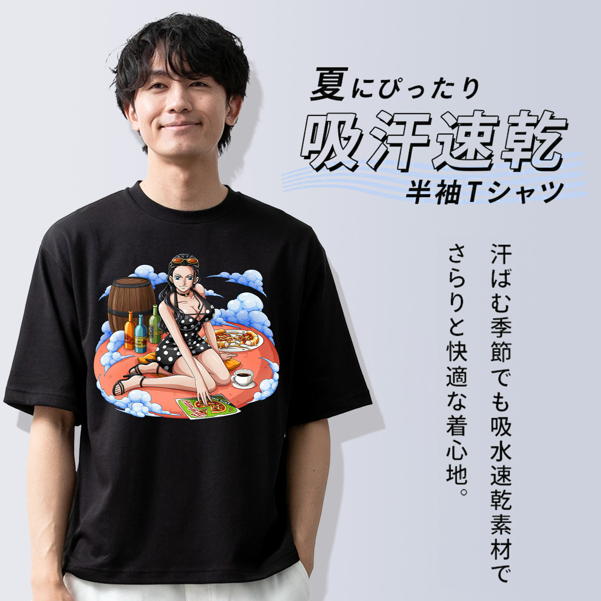 ワンピース ニコ・ロビン ONE PIECE Nico Robin 綿100％ メンズ半袖Tシャツ｜肌触りやわらか＆通気性