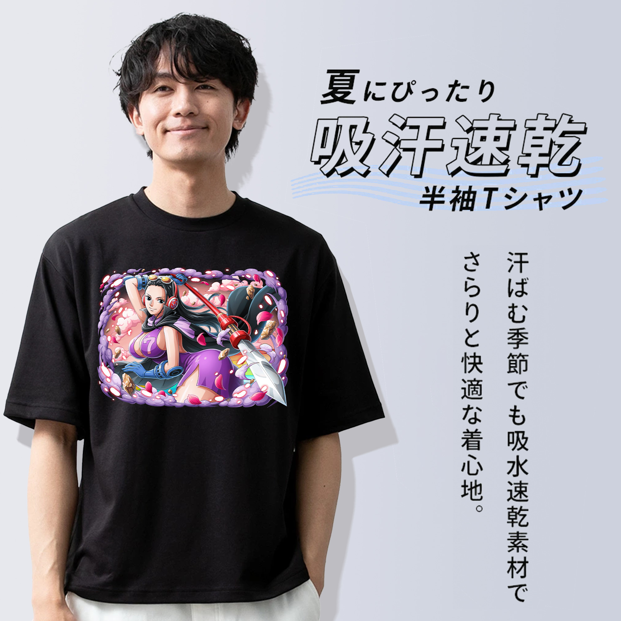 ワンピース ニコ・ロビン ONE PIECE Nico Robin 綿100％ メンズ半袖Tシャツ｜肌触りやわらか＆通気性