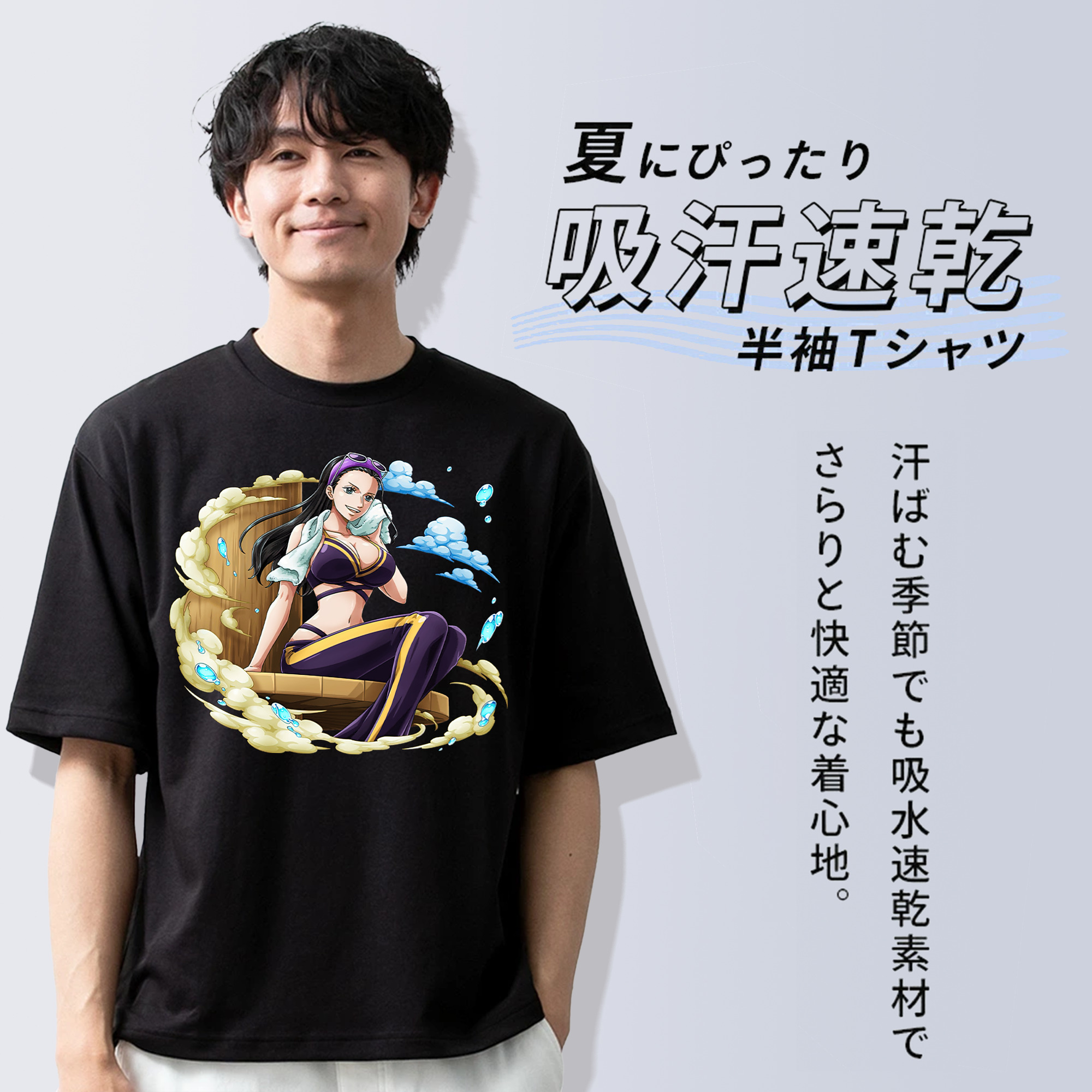 ワンピース ニコ・ロビン ONE PIECE Nico Robin 綿100％ メンズ半袖Tシャツ｜肌触りやわらか＆通気性