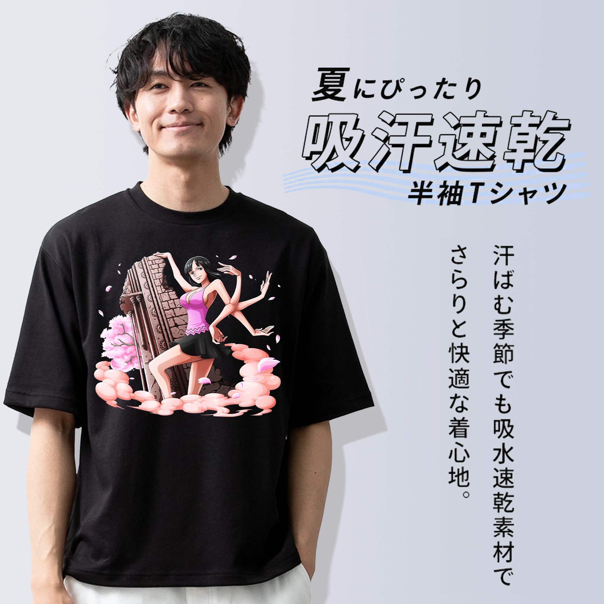 ワンピース ニコ・ロビン ONE PIECE Nico Robin 綿100％ メンズ半袖Tシャツ｜肌触りやわらか＆通気性