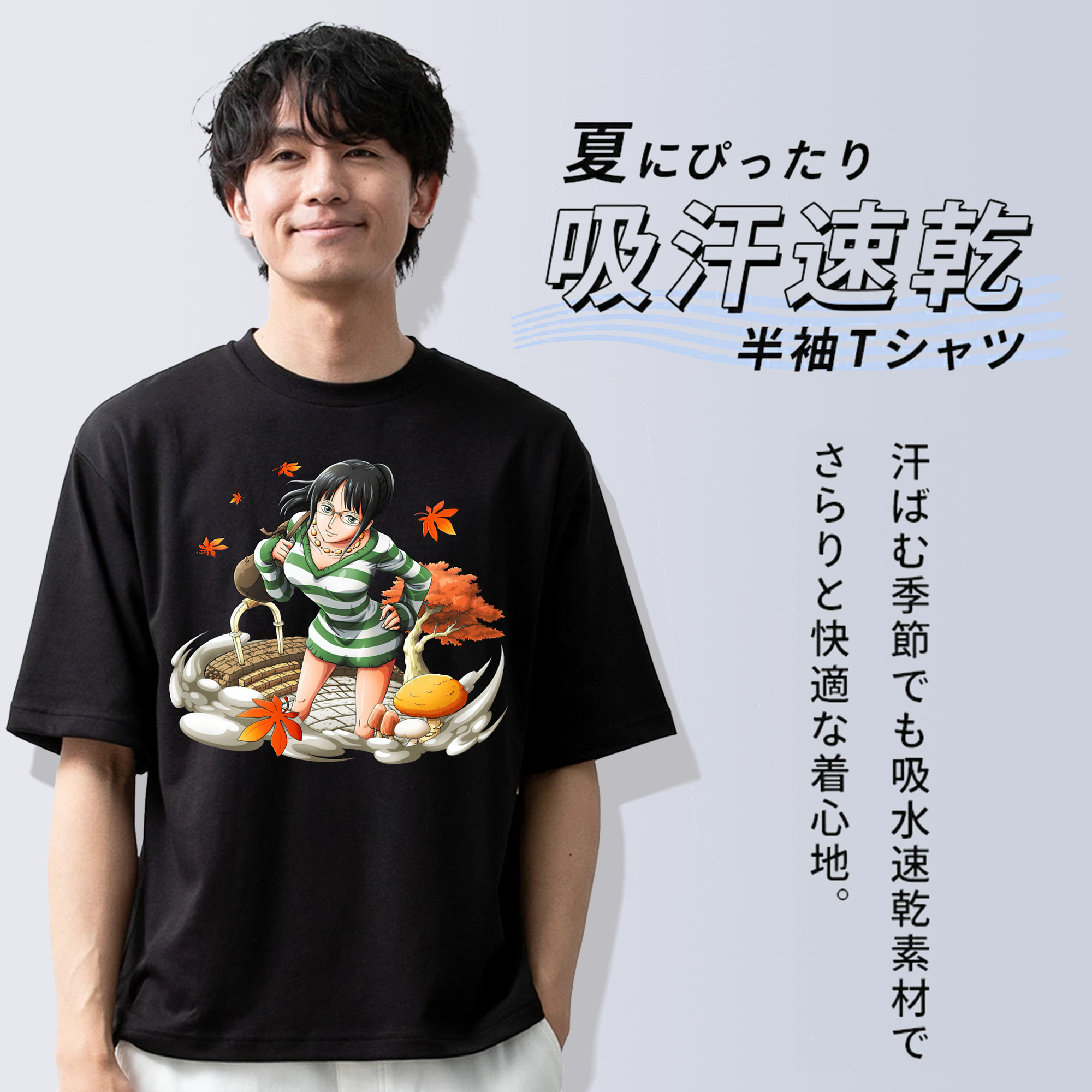 ワンピース ニコ・ロビン ONE PIECE Nico Robin 綿100％ メンズ半袖Tシャツ｜肌触りやわらか＆通気性