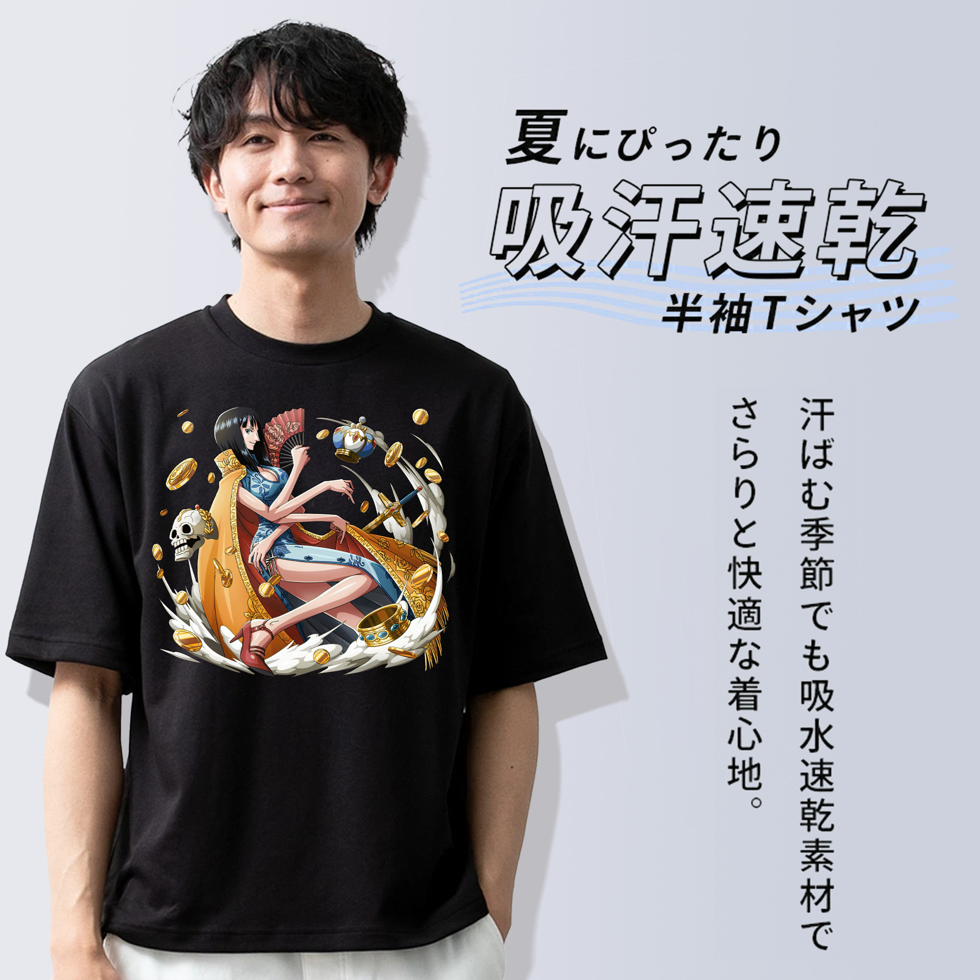 ワンピース ニコ・ロビン ONE PIECE Nico Robin 綿100％ メンズ半袖Tシャツ｜肌触りやわらか＆通気性