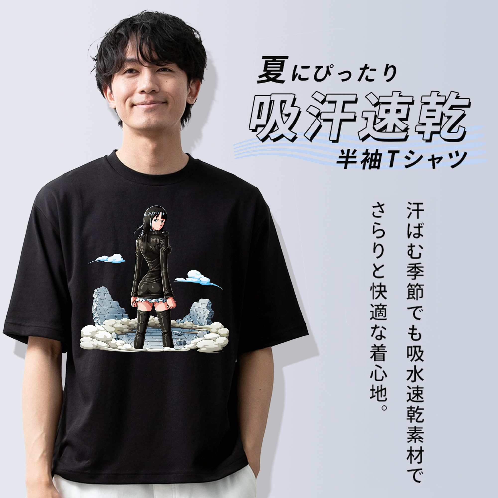 ワンピース ニコ・ロビン ONE PIECE Nico Robin 綿100％ メンズ半袖Tシャツ｜肌触りやわらか＆通気性