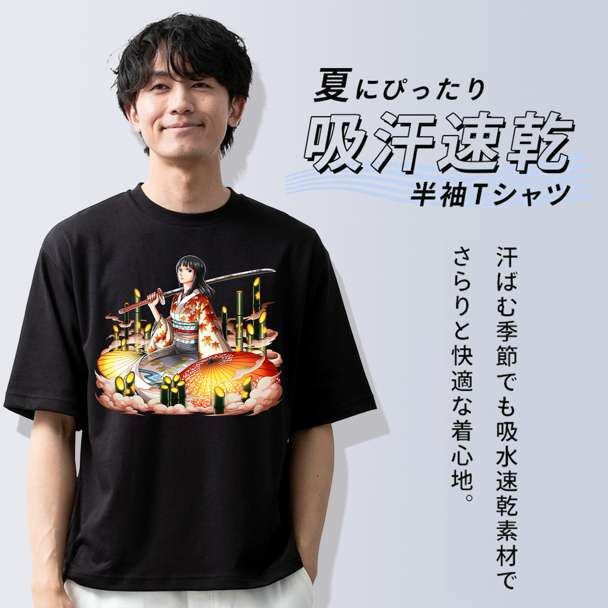 ワンピース ニコ・ロビン ONE PIECE Nico Robin 綿100％ メンズ半袖Tシャツ｜肌触りやわらか＆通気性
