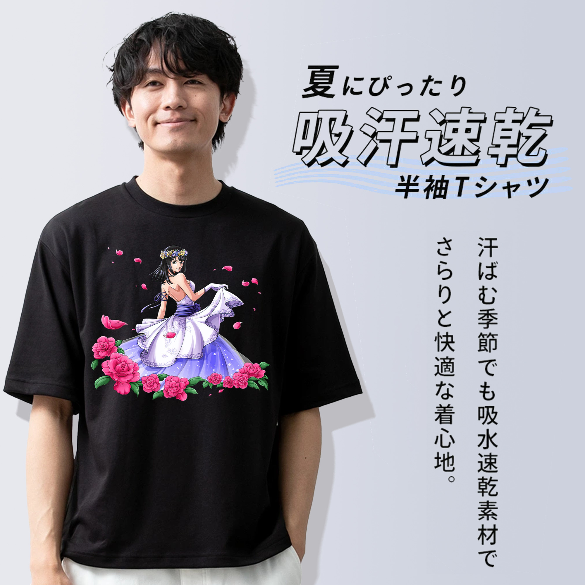 ワンピース ニコ・ロビン ONE PIECE Nico Robin 綿100％ メンズ半袖Tシャツ｜肌触りやわらか＆通気性