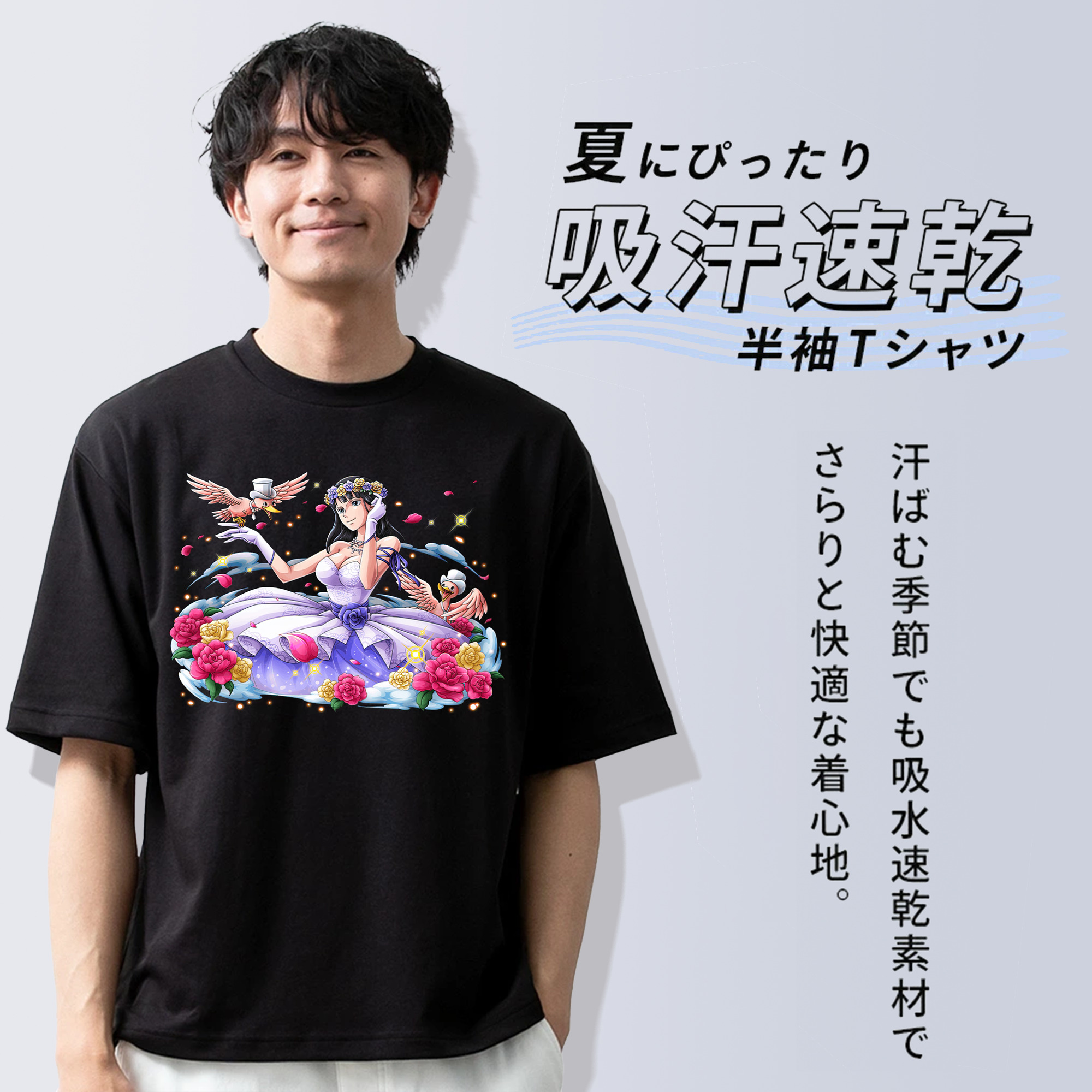 ワンピース ニコ・ロビン ONE PIECE Nico Robin 綿100％ メンズ半袖Tシャツ｜肌触りやわらか＆通気性