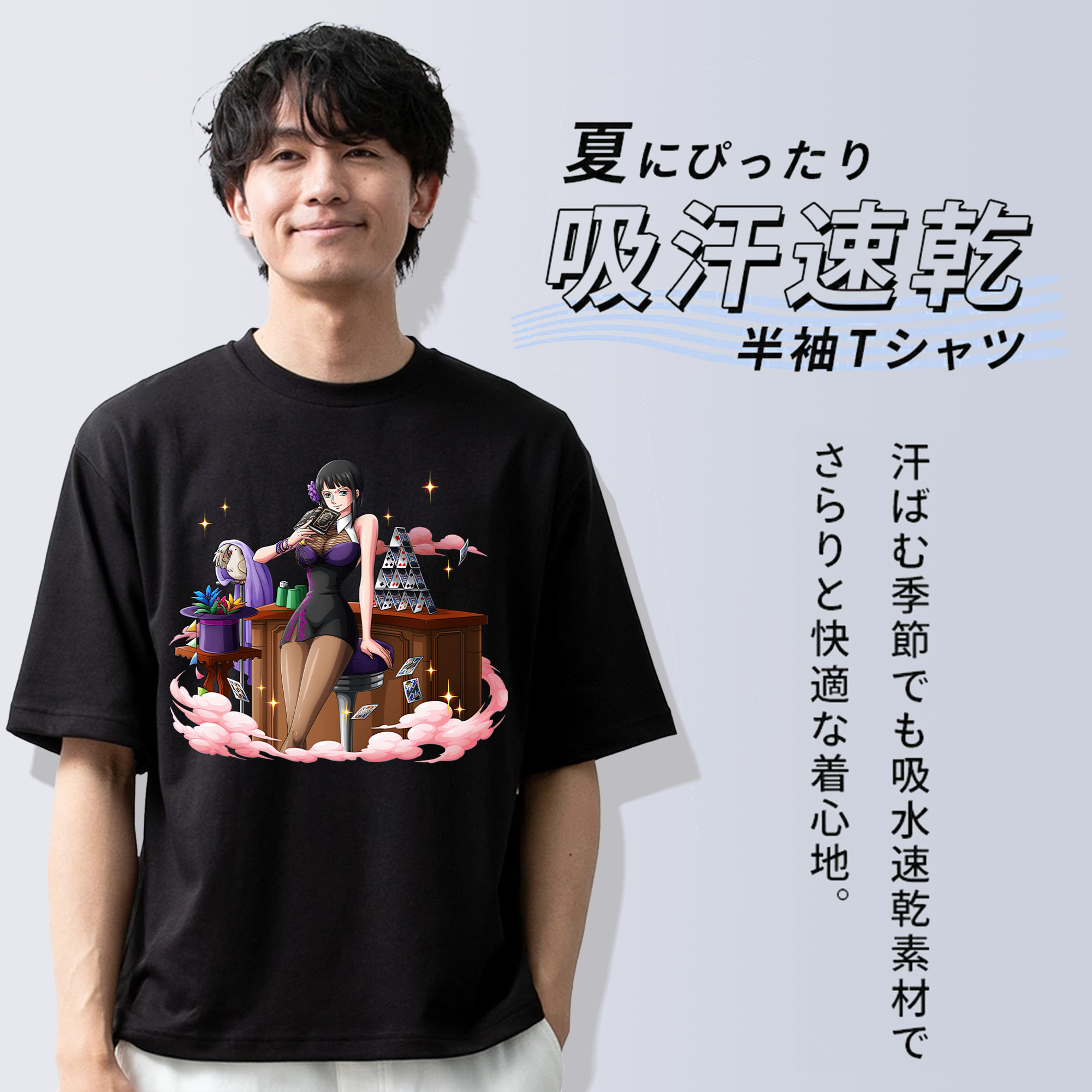 ワンピース ニコ・ロビン ONE PIECE Nico Robin 綿100％ メンズ半袖Tシャツ｜肌触りやわらか＆通気性