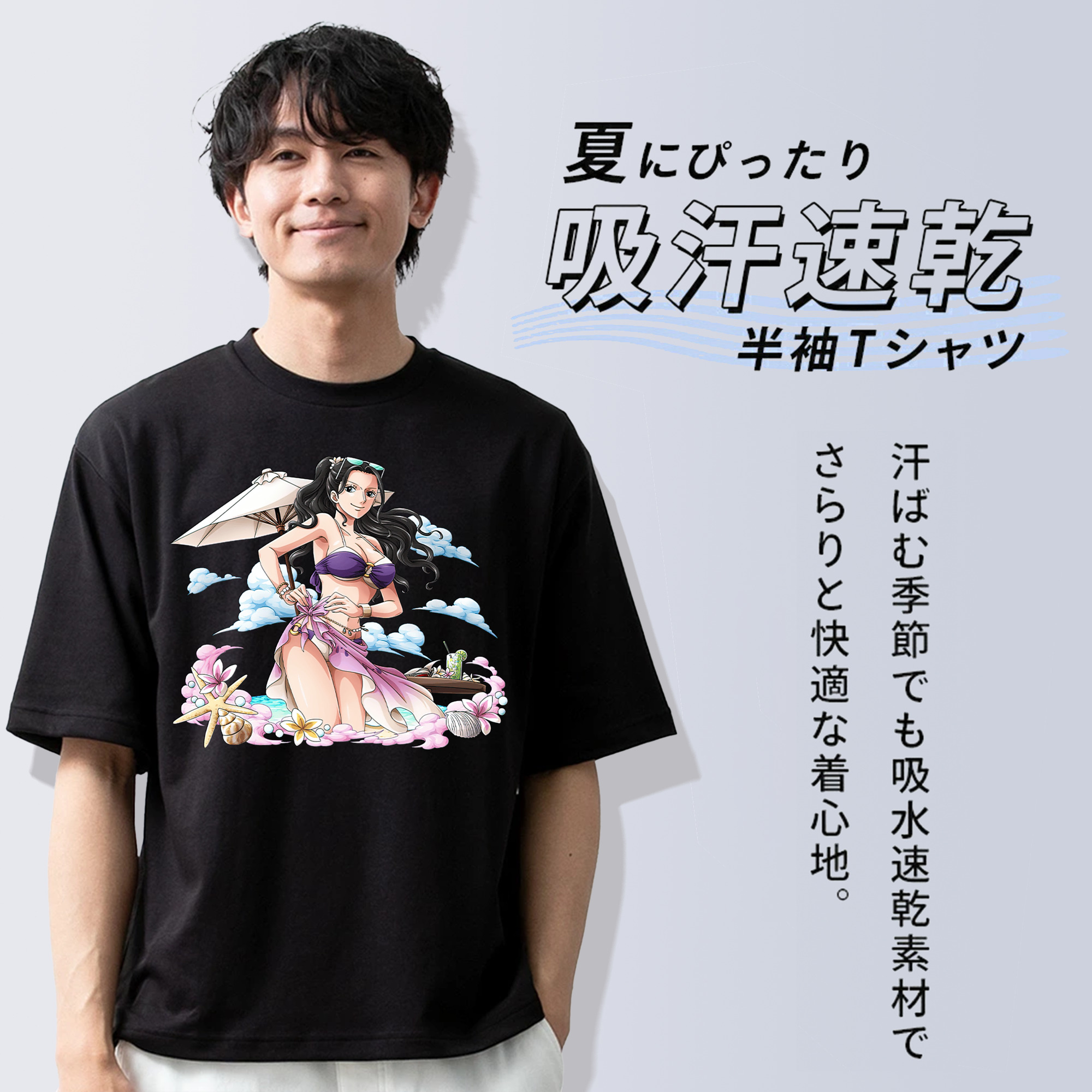 ワンピース ニコ・ロビン ONE PIECE Nico Robin 綿100％ メンズ半袖Tシャツ｜肌触りやわらか＆通気性