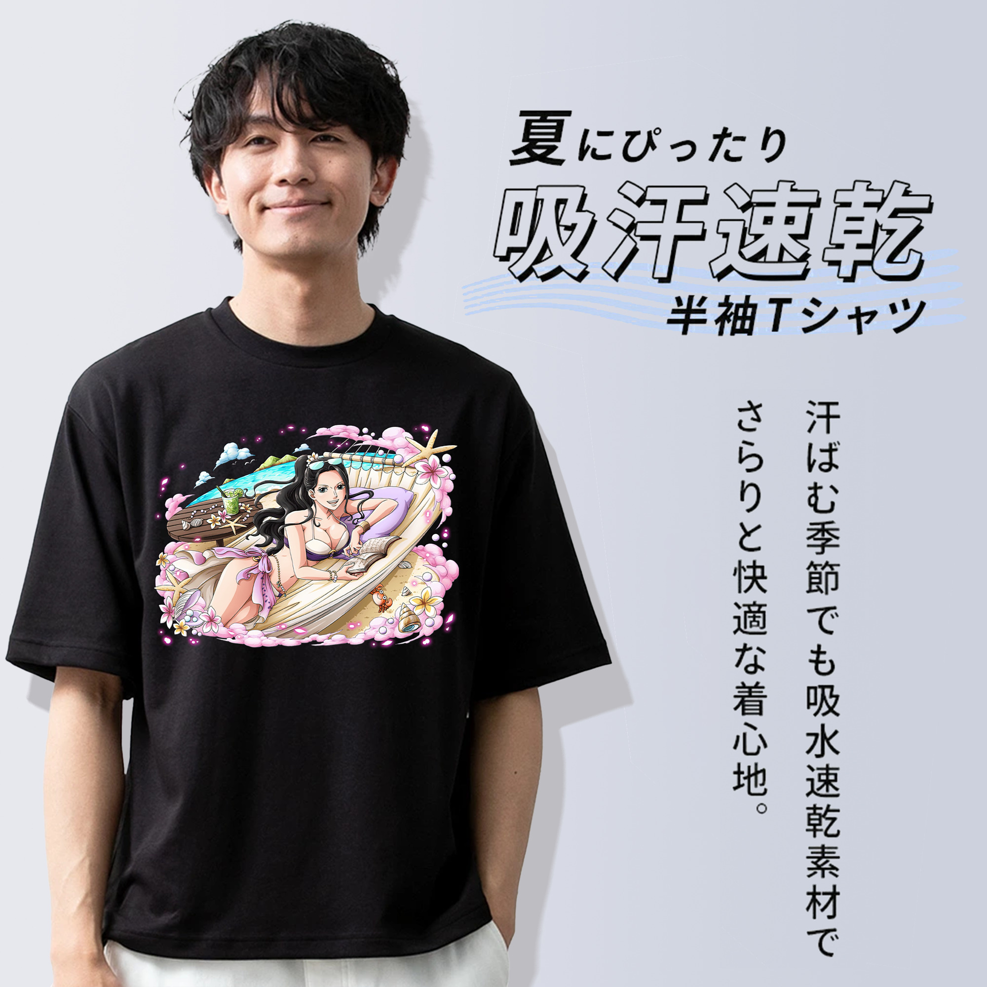 ワンピース ニコ・ロビン ONE PIECE Nico Robin 綿100％ メンズ半袖Tシャツ｜肌触りやわらか＆通気性