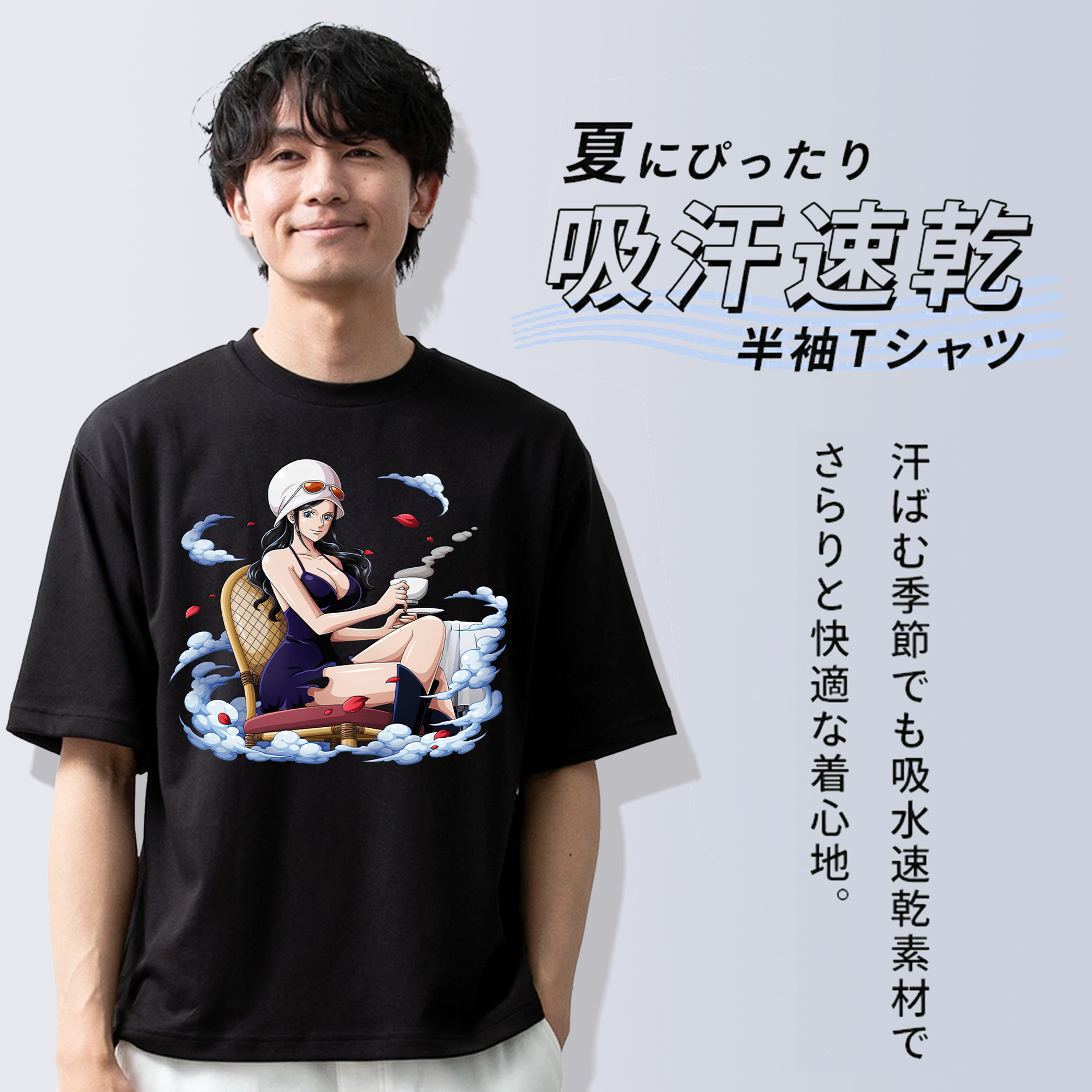 ワンピース ニコ・ロビン ONE PIECE Nico Robin 綿100％ メンズ半袖Tシャツ｜肌触りやわらか＆通気性