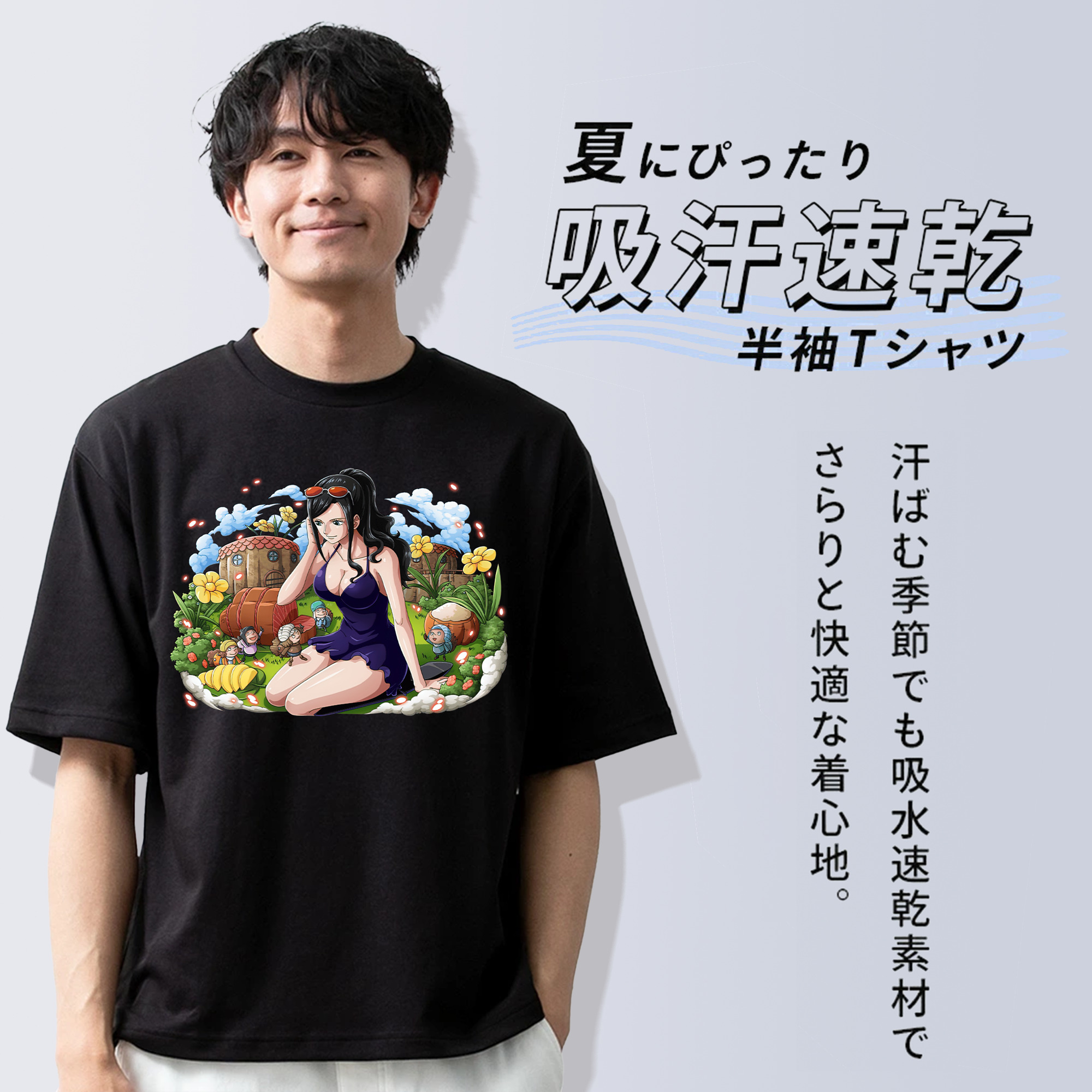 ワンピース ニコ・ロビン ONE PIECE Nico Robin 綿100％ メンズ半袖Tシャツ｜肌触りやわらか＆通気性