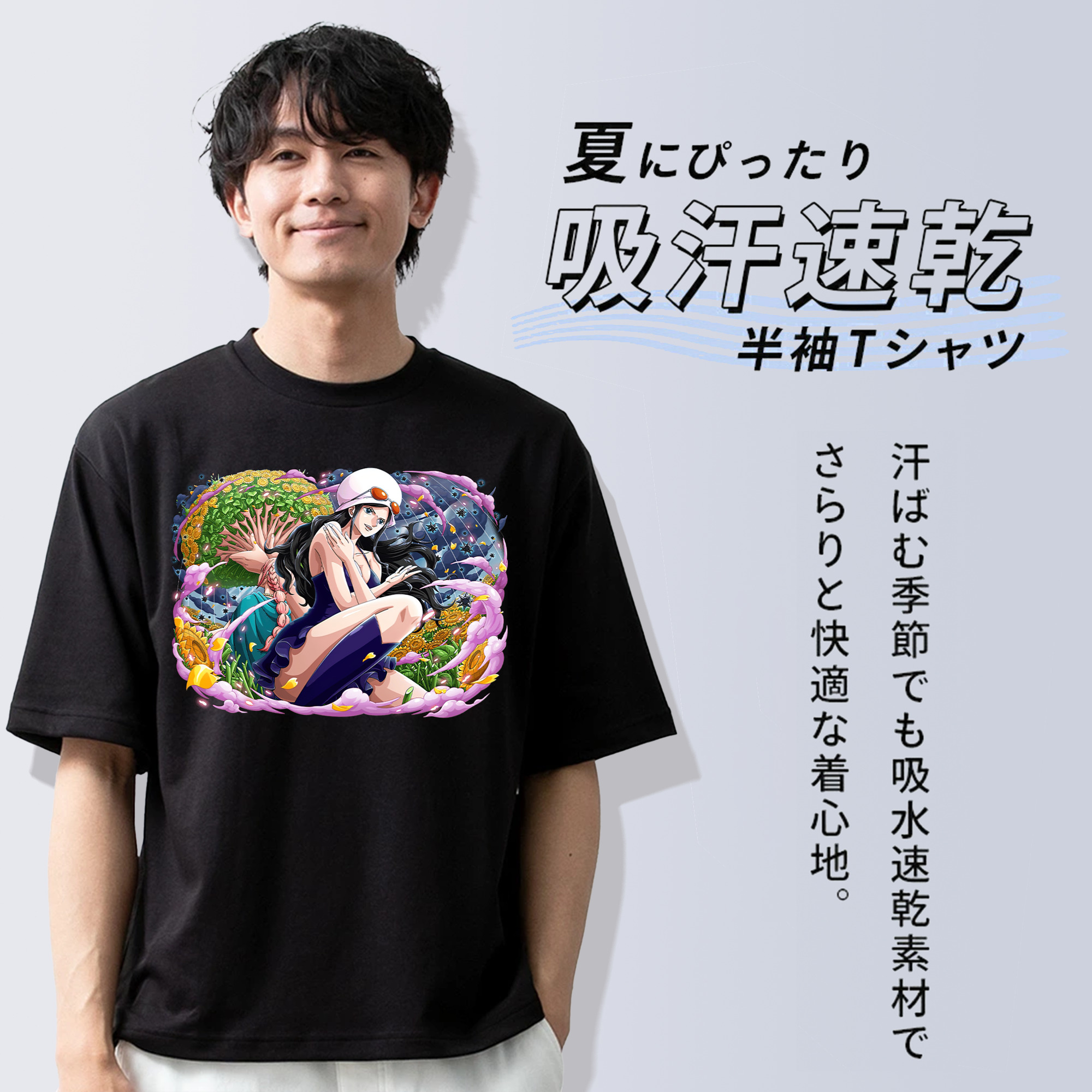 ワンピース ニコ・ロビン ONE PIECE Nico Robin 綿100％ メンズ半袖Tシャツ｜肌触りやわらか＆通気性