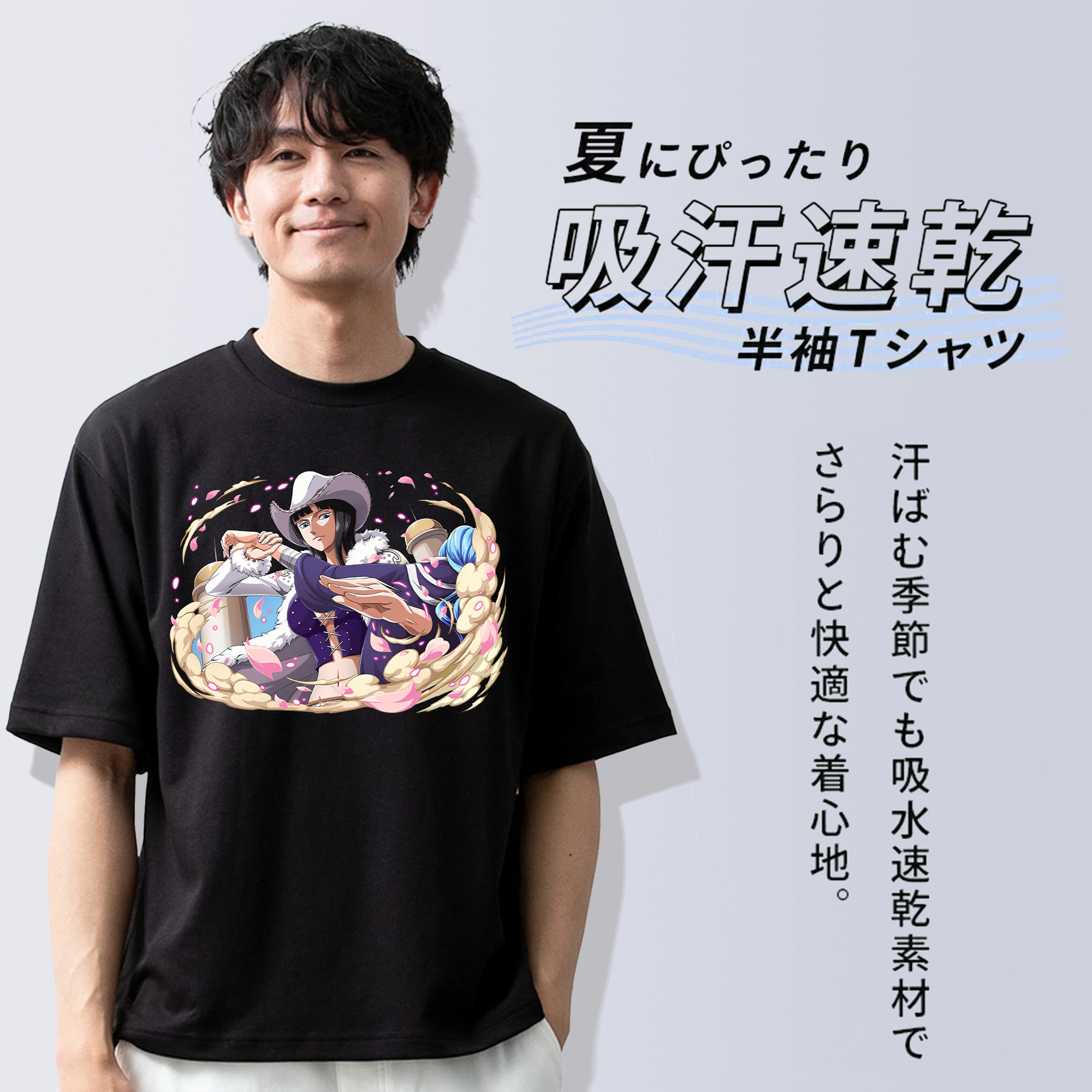 ワンピース ニコ・ロビン ONE PIECE Nico Robin 綿100％ メンズ半袖Tシャツ｜肌触りやわらか＆通気性