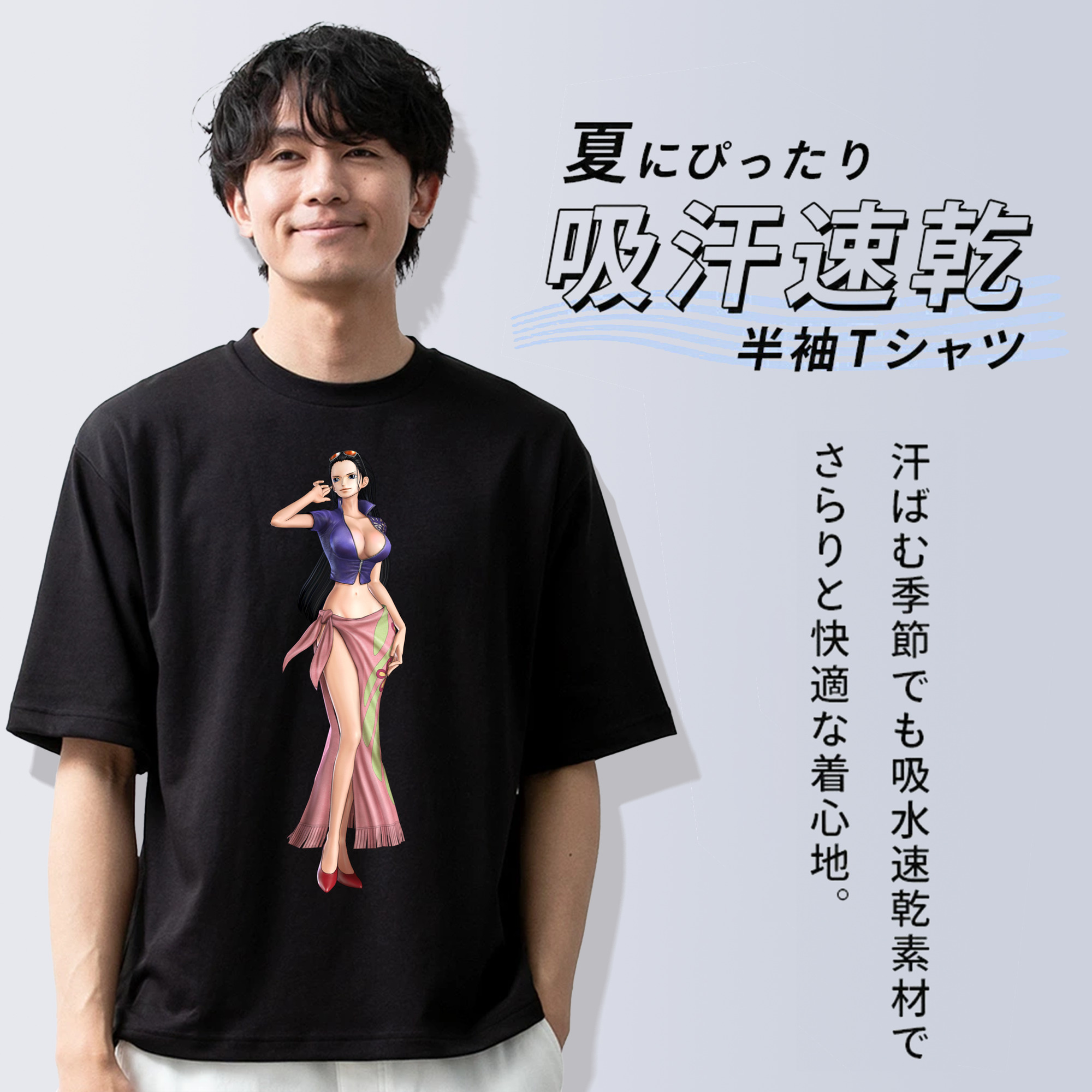ワンピース ニコ・ロビン ONE PIECE Nico Robin 綿100％ メンズ半袖Tシャツ｜肌触りやわらか＆通気性