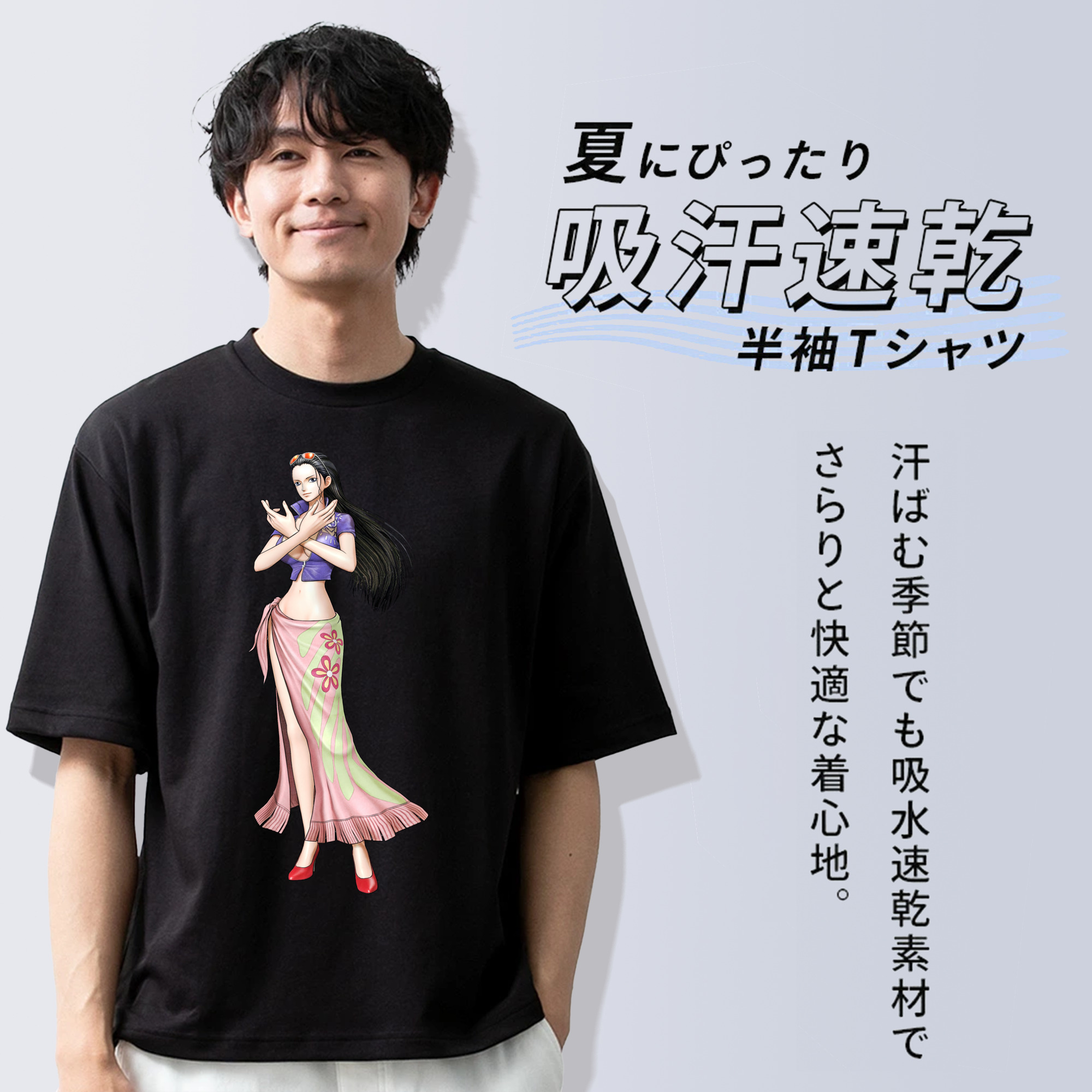 ワンピース ニコ・ロビン ONE PIECE Nico Robin 綿100％ メンズ半袖Tシャツ｜肌触りやわらか＆通気性
