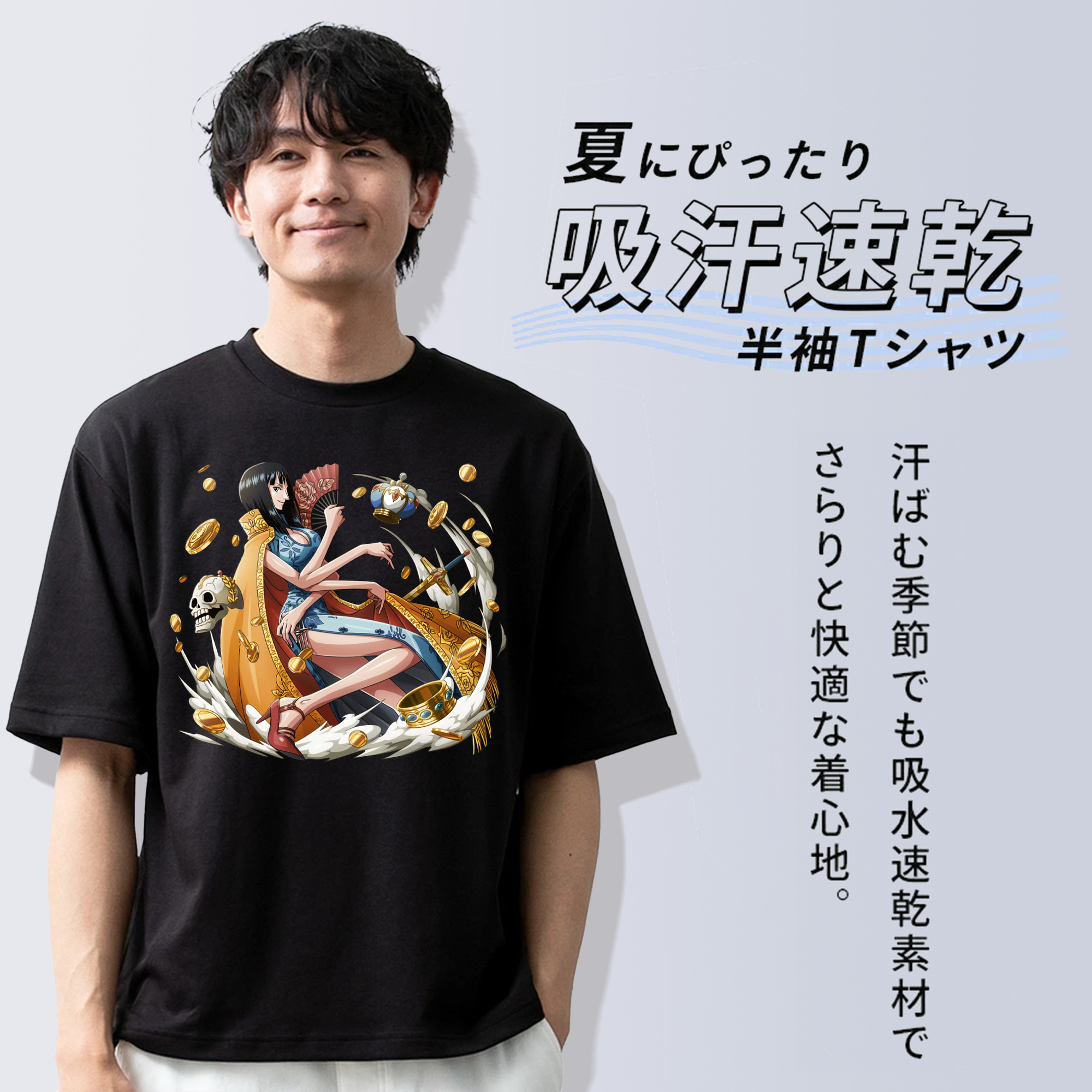 ワンピース ニコ・ロビン ONE PIECE Nico Robin 綿100％ メンズ半袖Tシャツ｜肌触りやわらか＆通気性