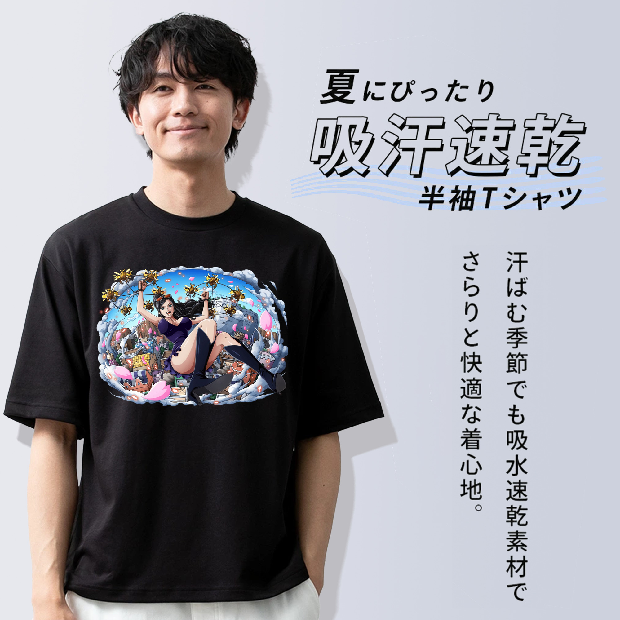 ワンピース ニコ・ロビン ONE PIECE Nico Robin 綿100％ メンズ半袖Tシャツ｜肌触りやわらか＆通気性