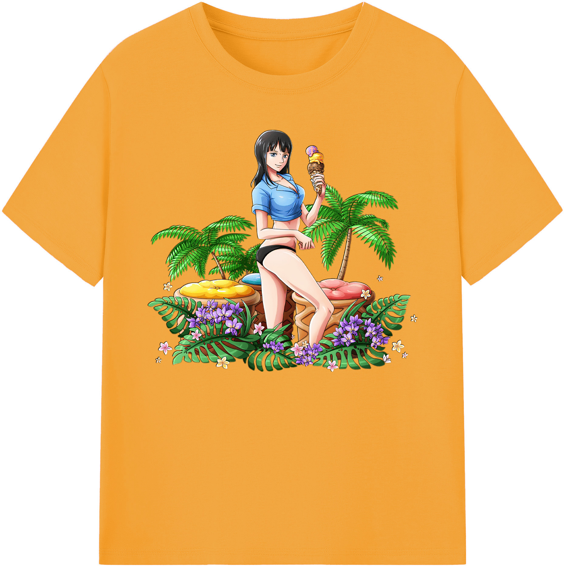 ワンピース ニコ・ロビン ONE PIECE Nico Robin 綿100％ メンズ半袖Tシャツ｜肌触りやわらか＆通気性