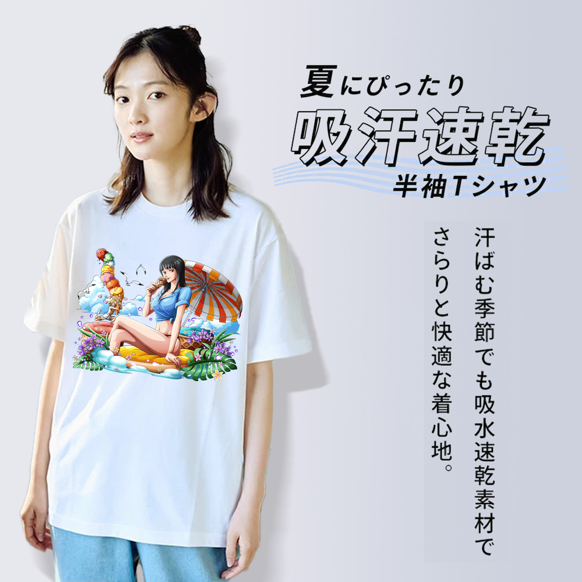 ワンピース ニコ・ロビン ONE PIECE Nico Robin レディースカジュアルプリントTシャツ（綿100％）