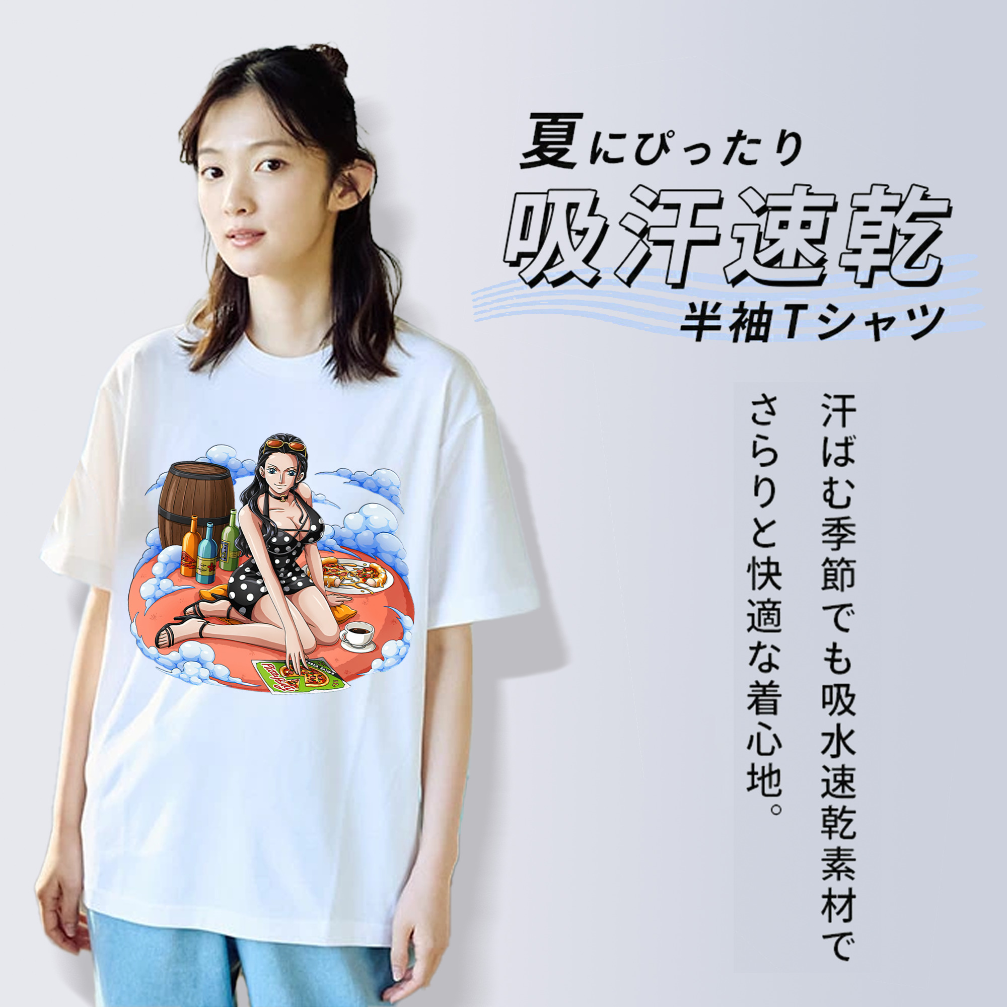 ワンピース ニコ・ロビン ONE PIECE Nico Robin レディースカジュアルプリントTシャツ（綿100％）