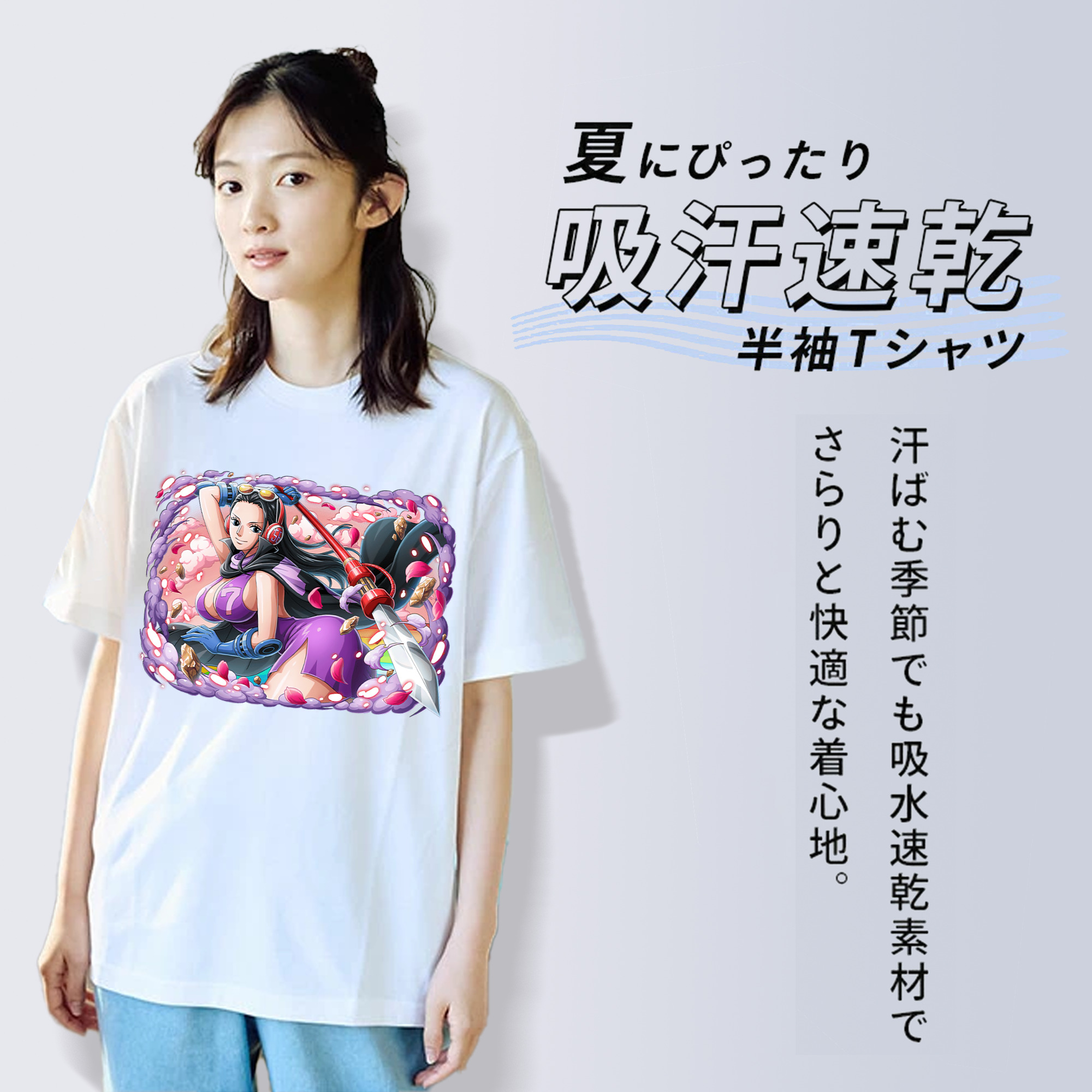 ワンピース ニコ・ロビン ONE PIECE Nico Robin レディースカジュアルプリントTシャツ（綿100％）