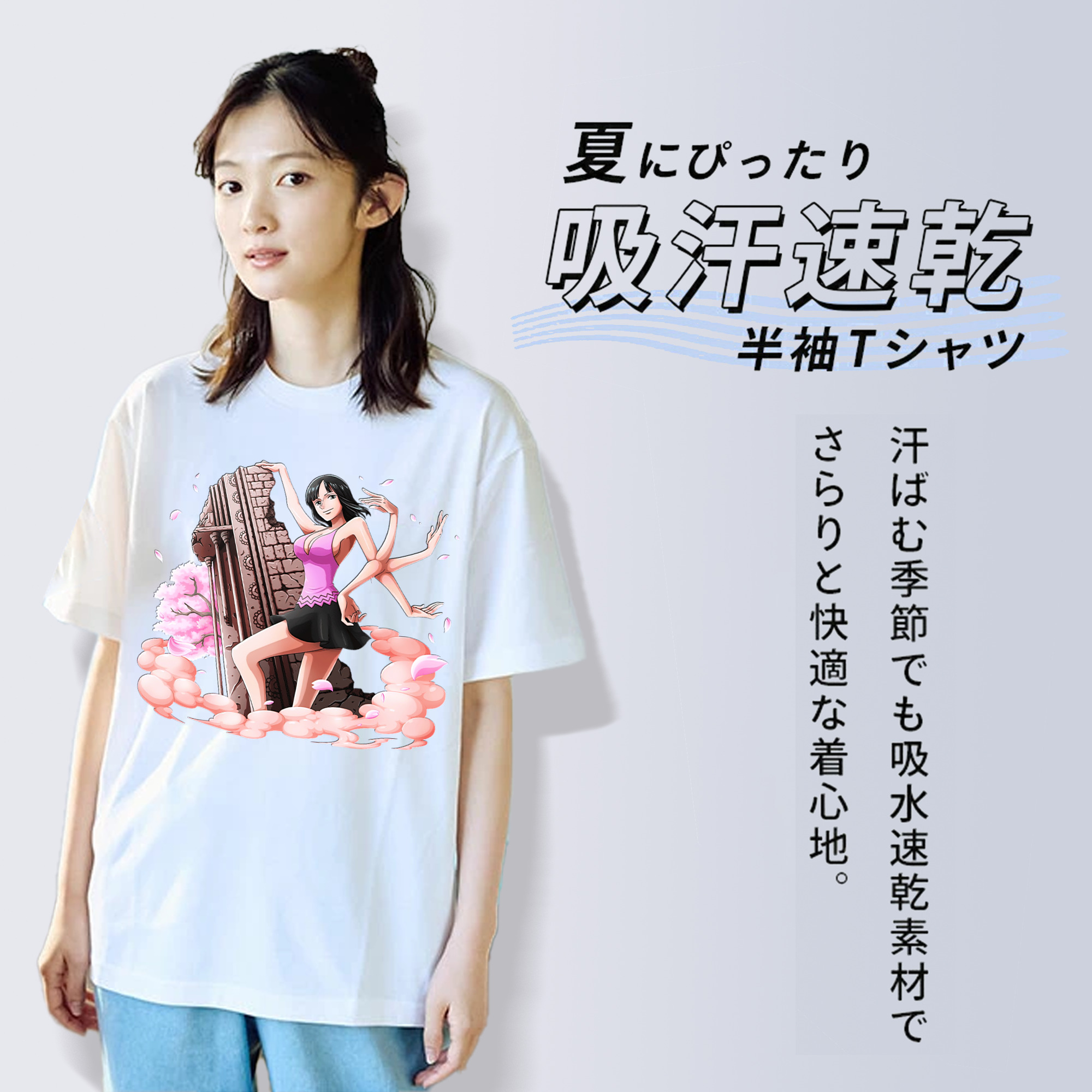 ワンピース ニコ・ロビン ONE PIECE Nico Robin レディースカジュアルプリントTシャツ（綿100％）