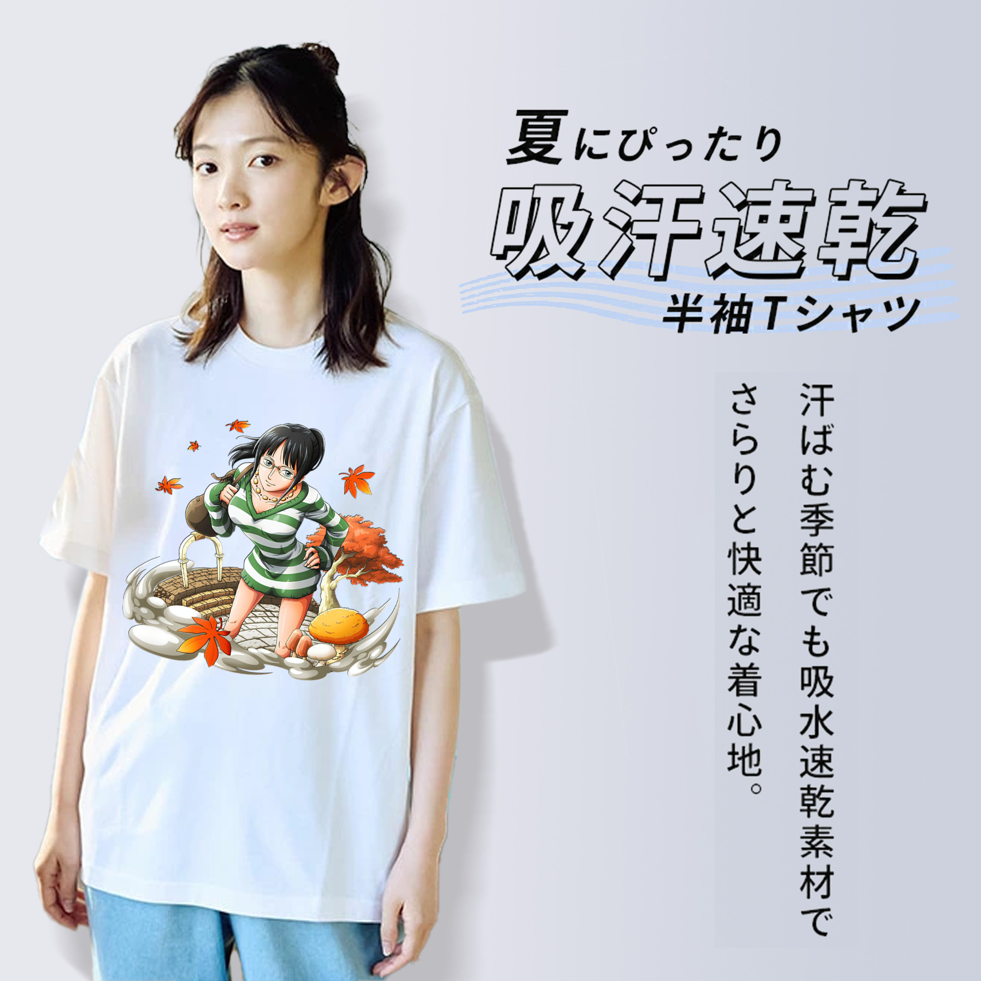 ワンピース ニコ・ロビン ONE PIECE Nico Robin レディースカジュアルプリントTシャツ（綿100％）