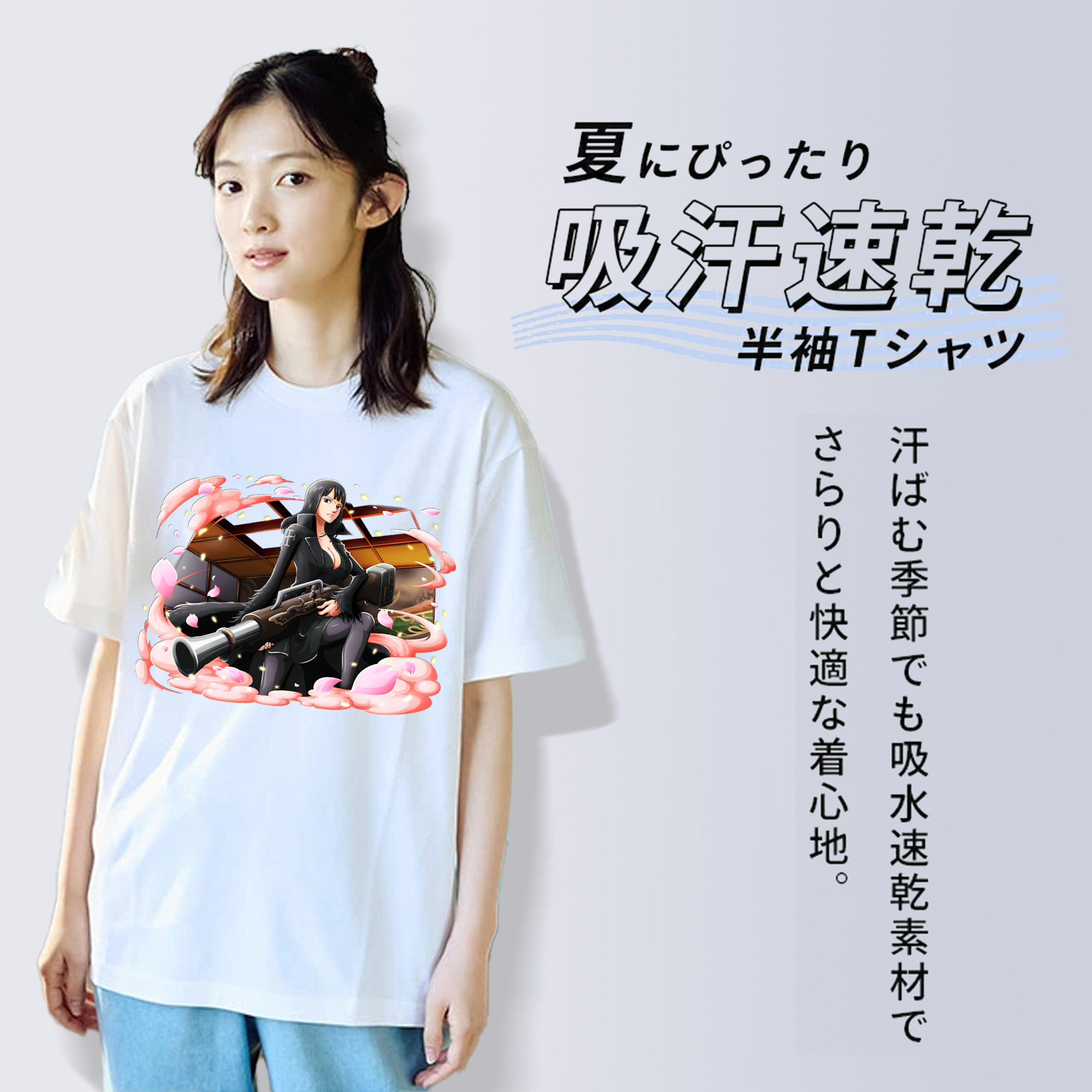ワンピース ニコ・ロビン ONE PIECE Nico Robin レディースカジュアルプリントTシャツ（綿100％）