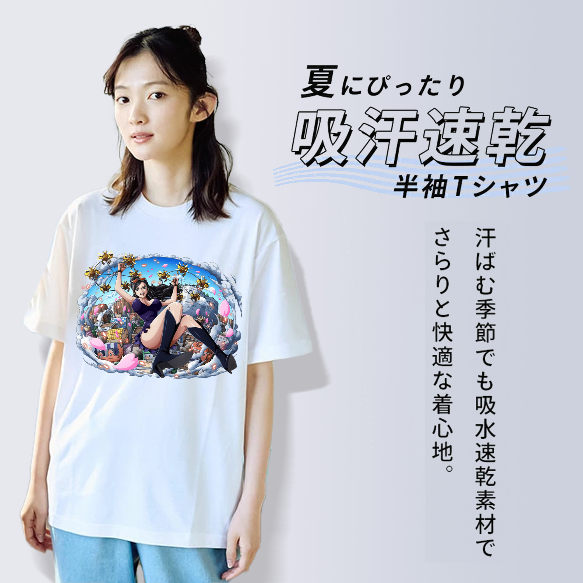 ワンピース ニコ・ロビン ONE PIECE Nico Robin レディースカジュアルプリントTシャツ（綿100％）