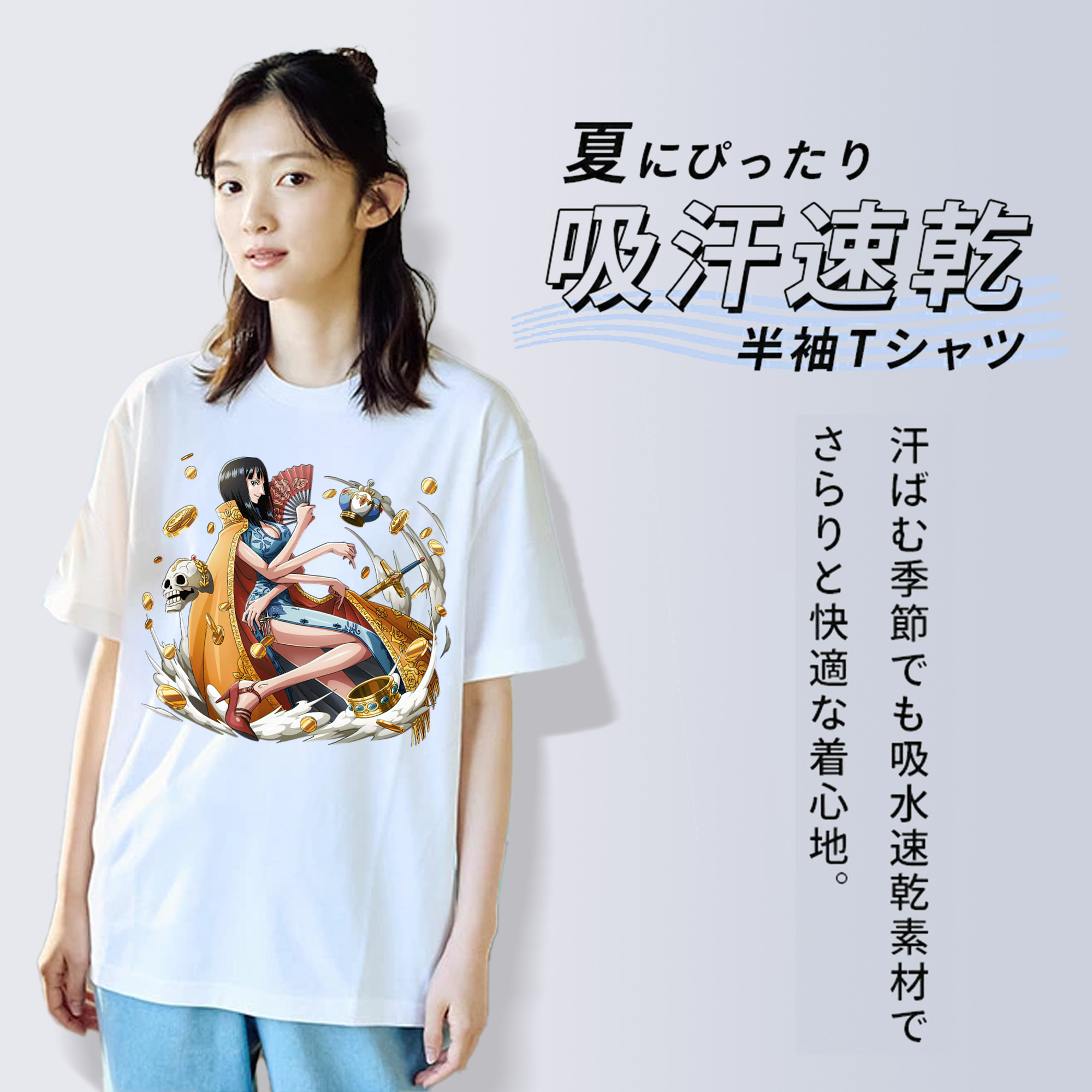 ワンピース ニコ・ロビン ONE PIECE Nico Robin レディースカジュアルプリントTシャツ（綿100％）