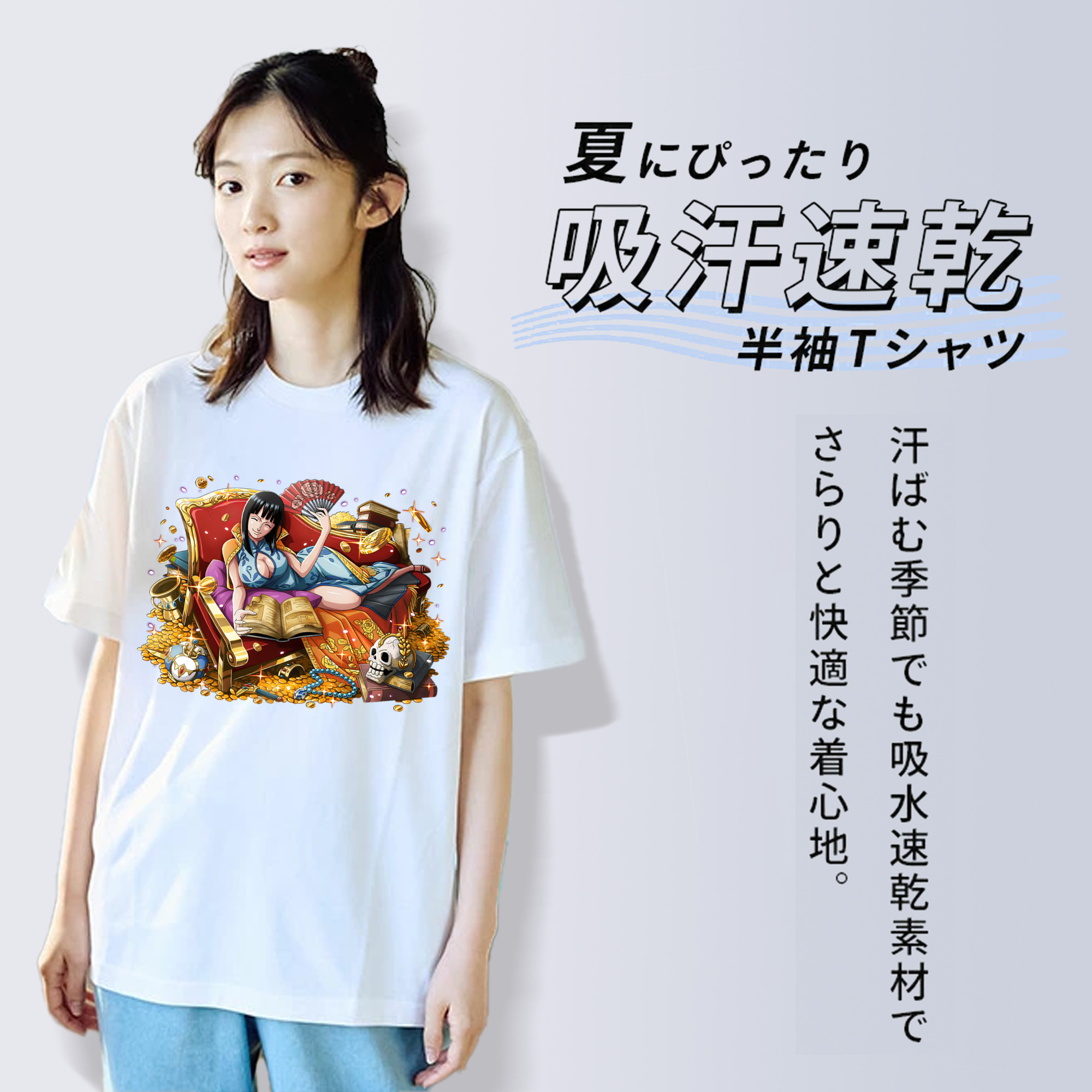 ワンピース ニコ・ロビン ONE PIECE Nico Robin レディースカジュアルプリントTシャツ（綿100％）