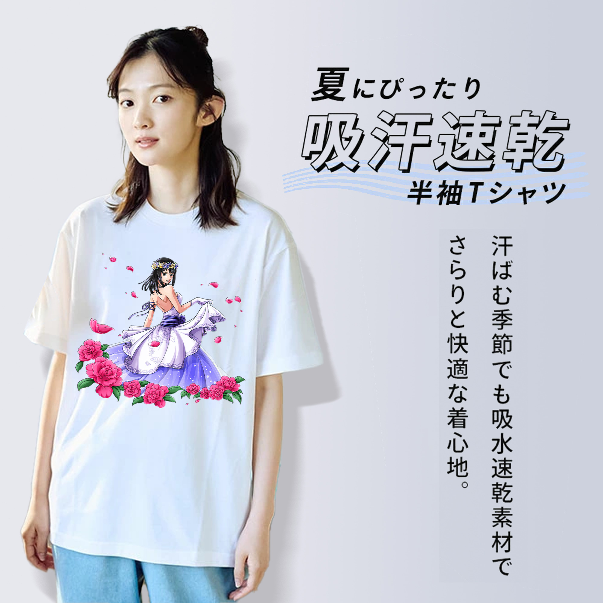 ワンピース ニコ・ロビン ONE PIECE Nico Robin レディースカジュアルプリントTシャツ（綿100％）