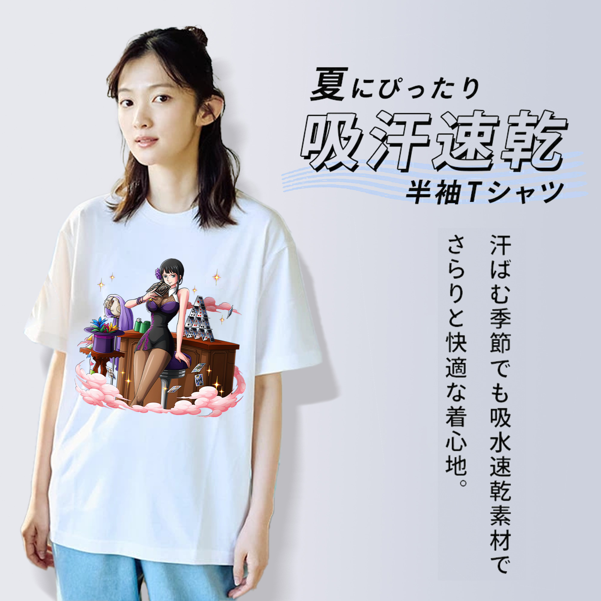 ワンピース ニコ・ロビン ONE PIECE Nico Robin レディースカジュアルプリントTシャツ（綿100％）