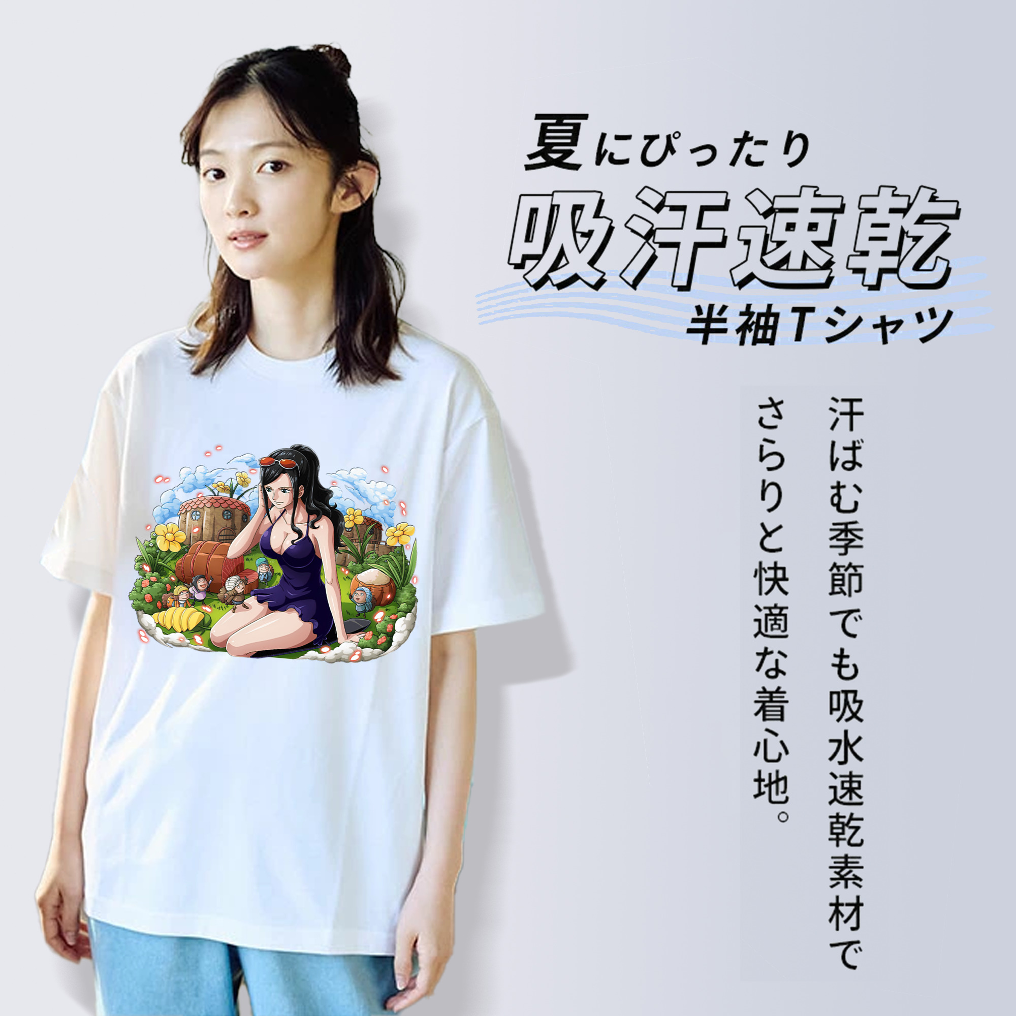 ワンピース ニコ・ロビン ONE PIECE Nico Robin レディースカジュアルプリントTシャツ（綿100％）