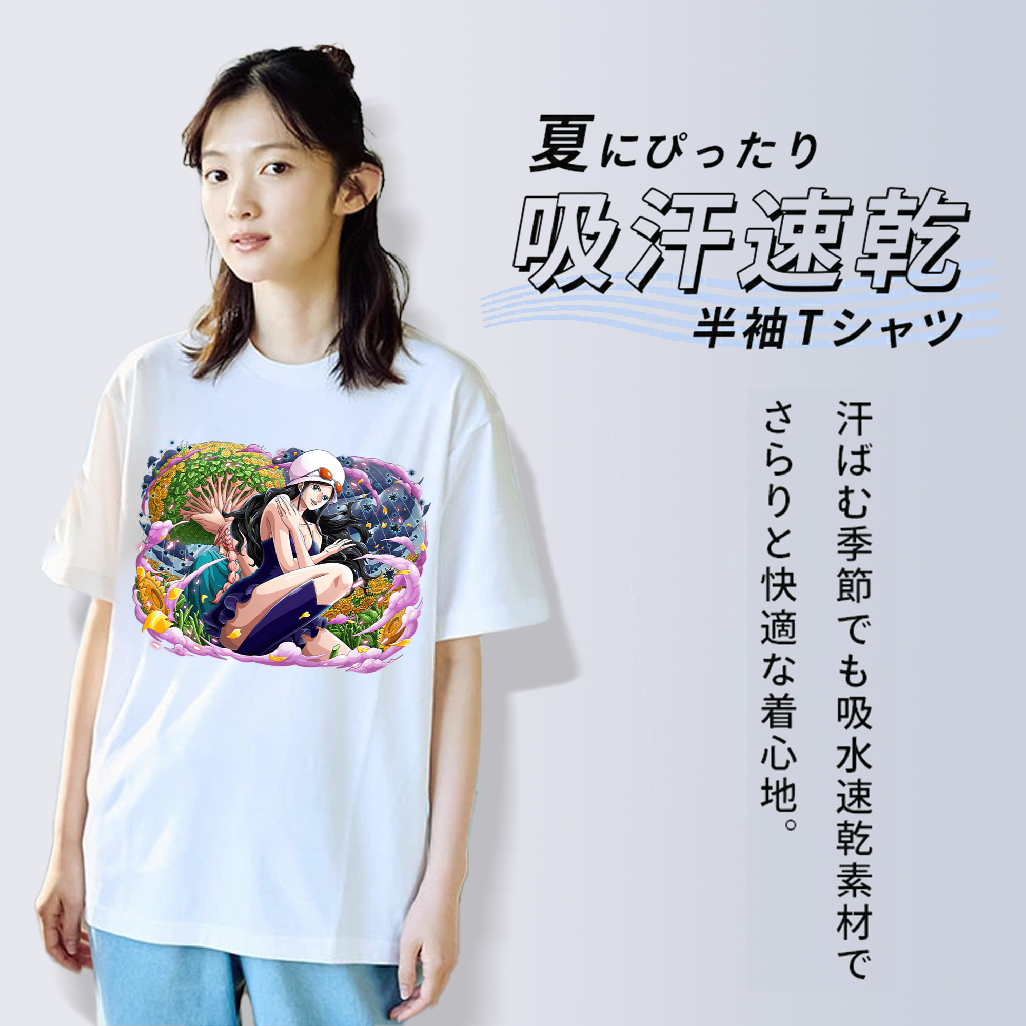 ワンピース ニコ・ロビン ONE PIECE Nico Robin レディースカジュアルプリントTシャツ（綿100％）