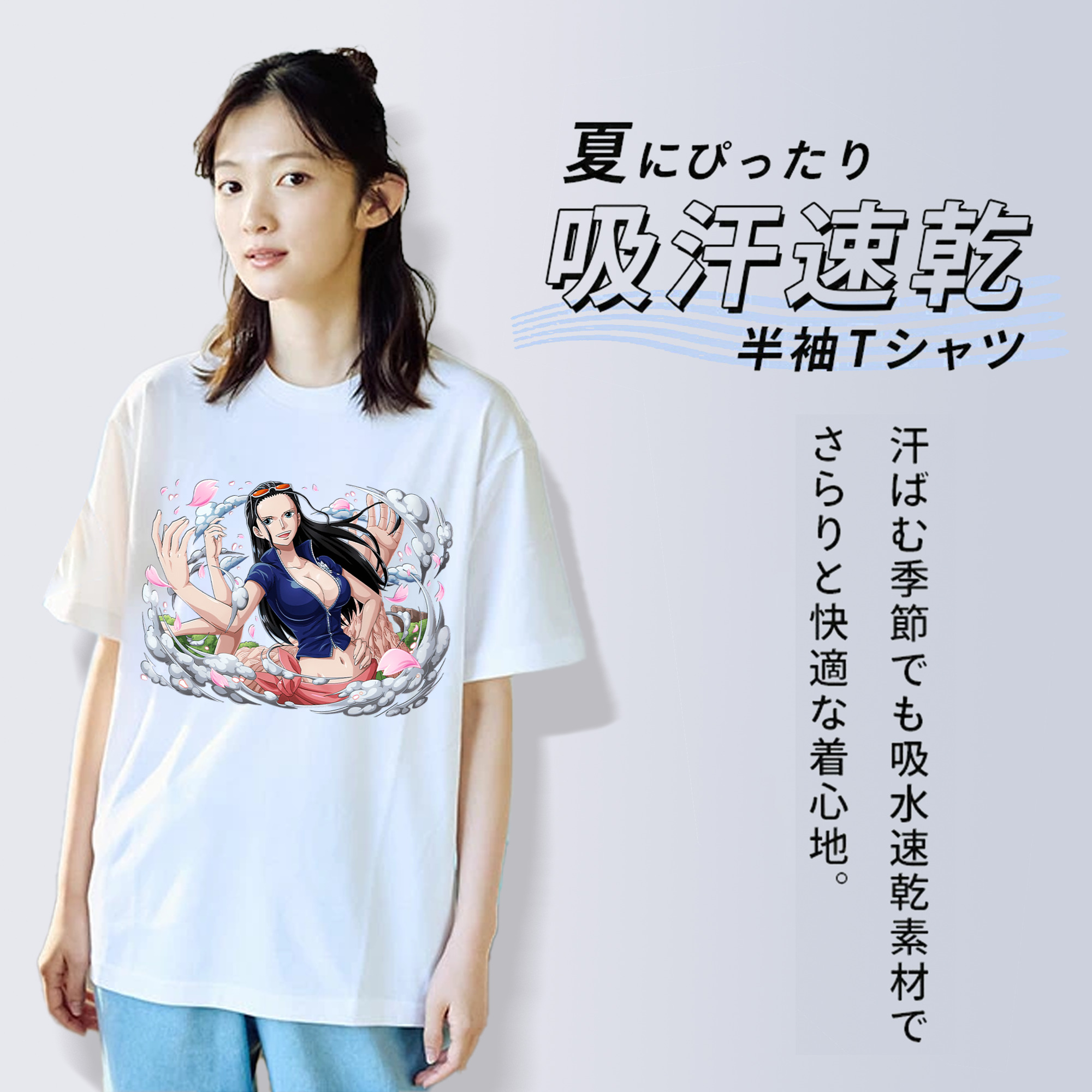 ワンピース ニコ・ロビン ONE PIECE Nico Robin レディースカジュアルプリントTシャツ（綿100％）