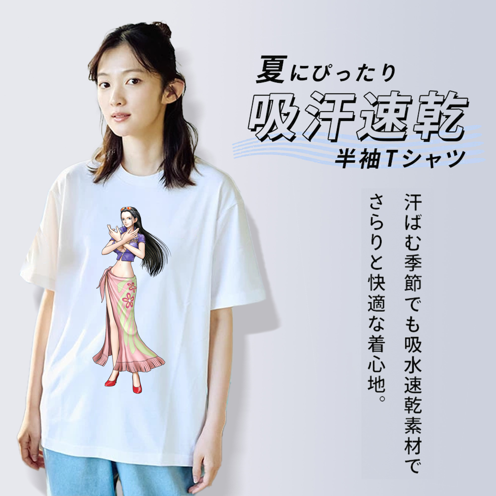 ワンピース ニコ・ロビン ONE PIECE Nico Robin レディースカジュアルプリントTシャツ（綿100％）