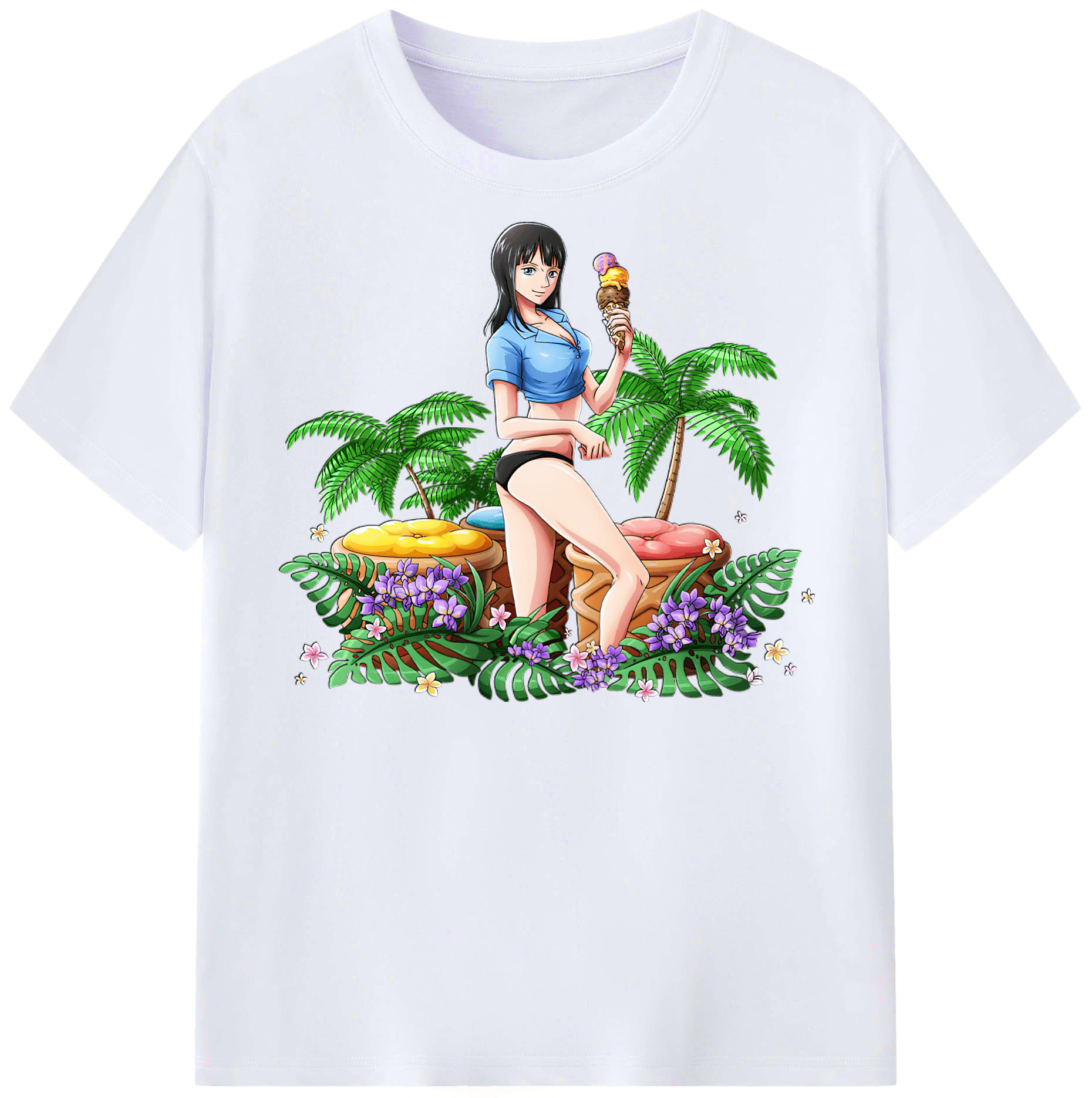 （画像用） ワンピース ニコ・ロビン ONE PIECE Nico Robin レディースカジュアルプリントTシャツ（綿100％）